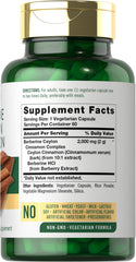 Carlyle Berberine Cinnamon capsules close-up showing convenient vegetarian formula.