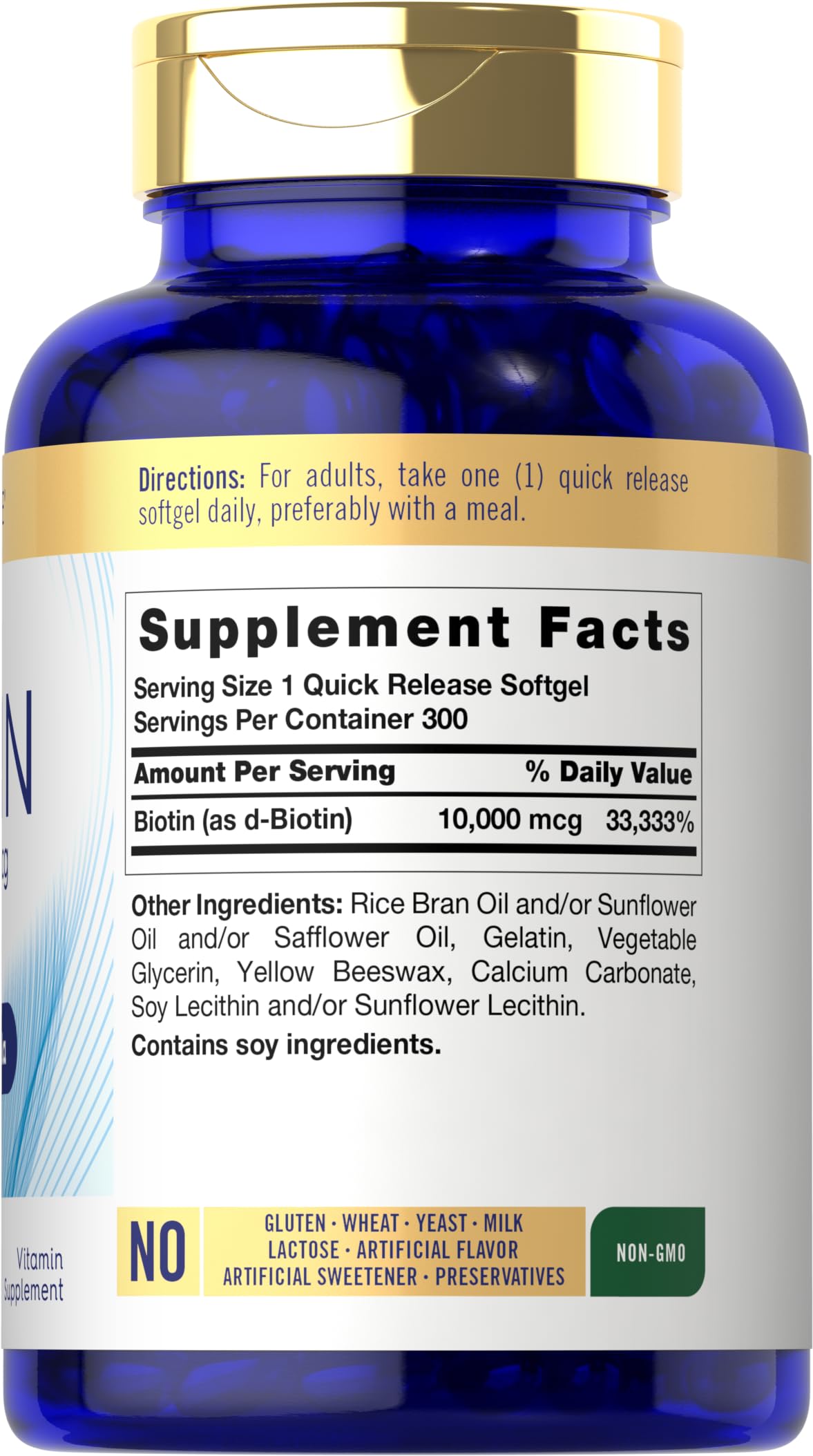 Carlyle Biotin 10000mcg label closeup highlights ingredient quality.