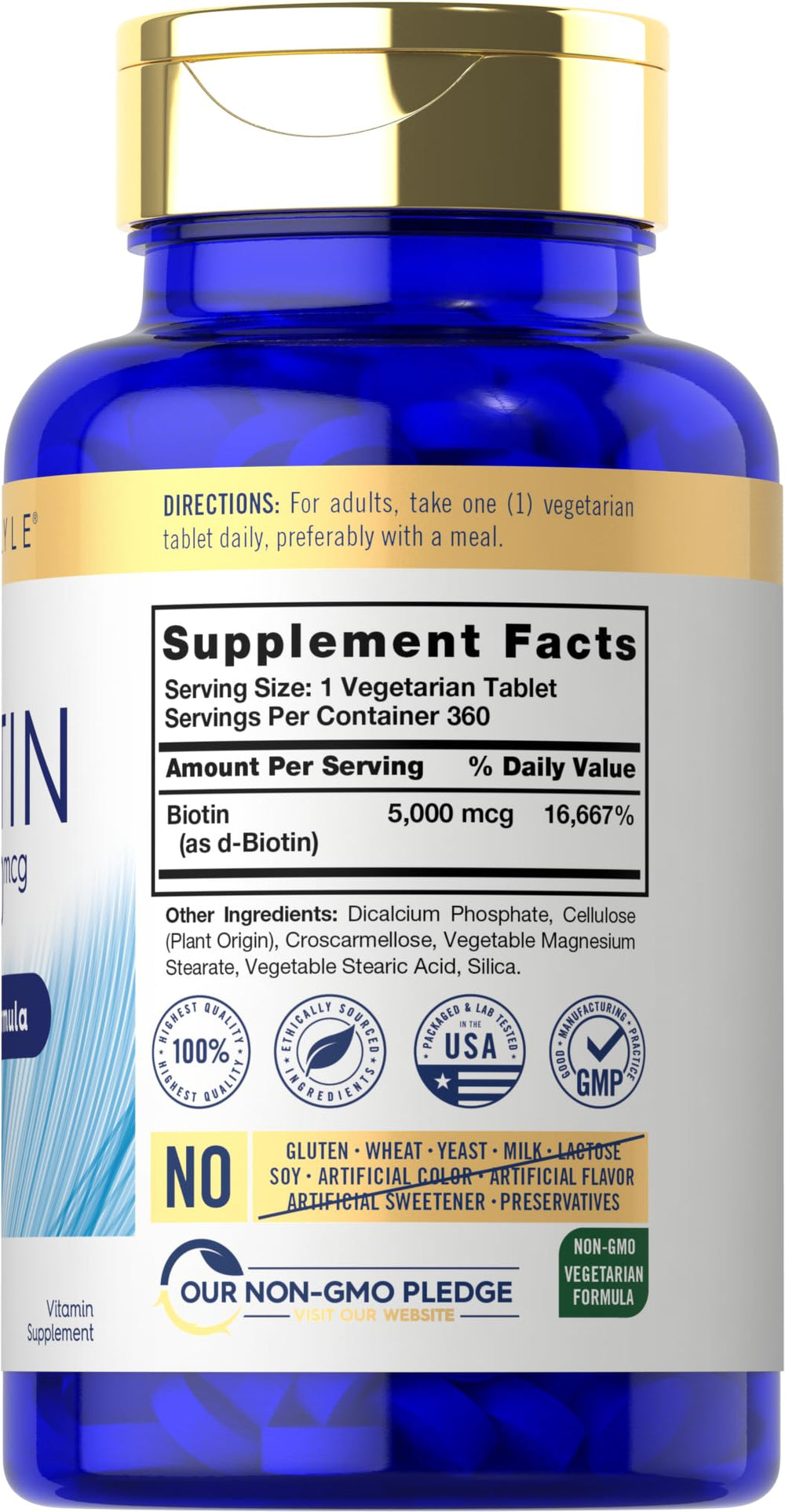 Carlyle Biotin 360 vegetarian tablets displayed for easy daily use.
