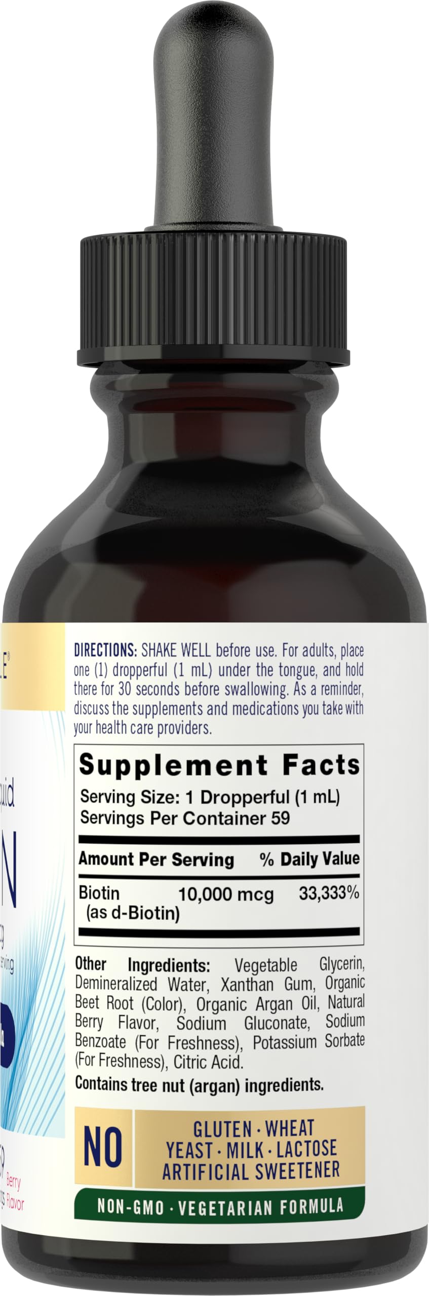 Carlyle Biotin drops berry flavor for easy daily supplementation.