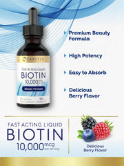 Carlyle Biotin drops bottle and label close-up.