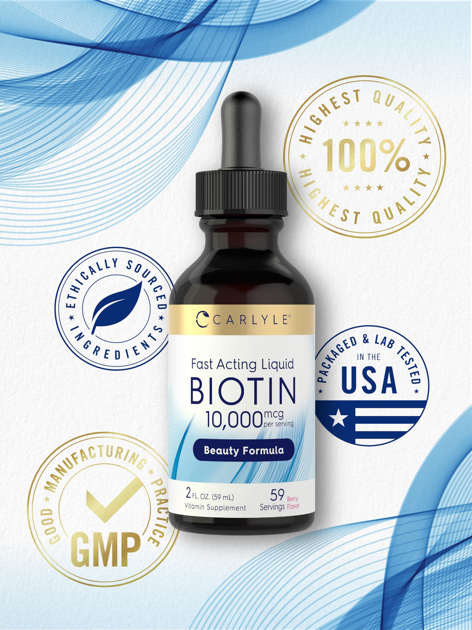 Carlyle Biotin drops packaging on a store shelf.