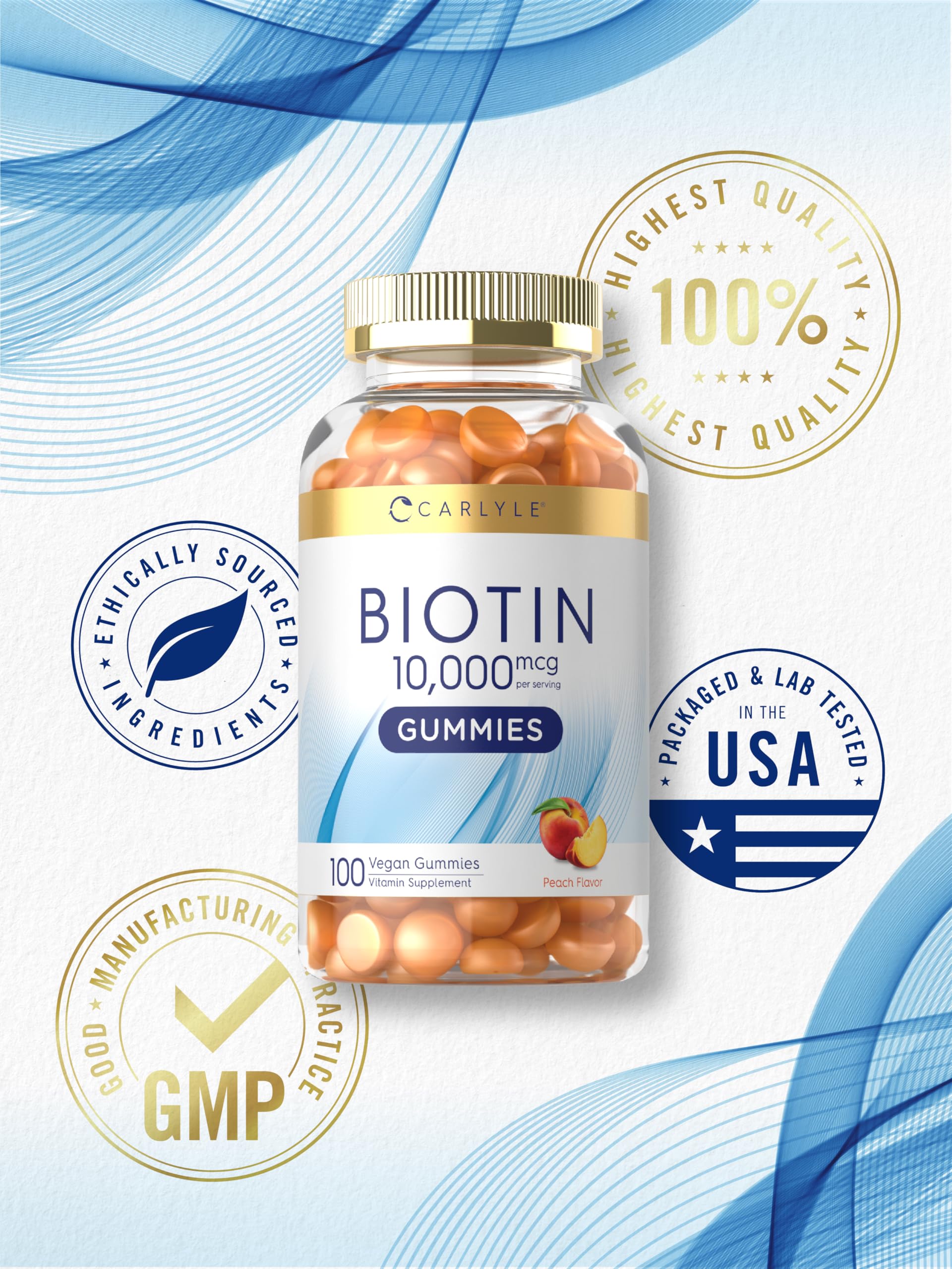 Carlyle Biotin Gummies non-GMO seal highlighting clean nutrition.