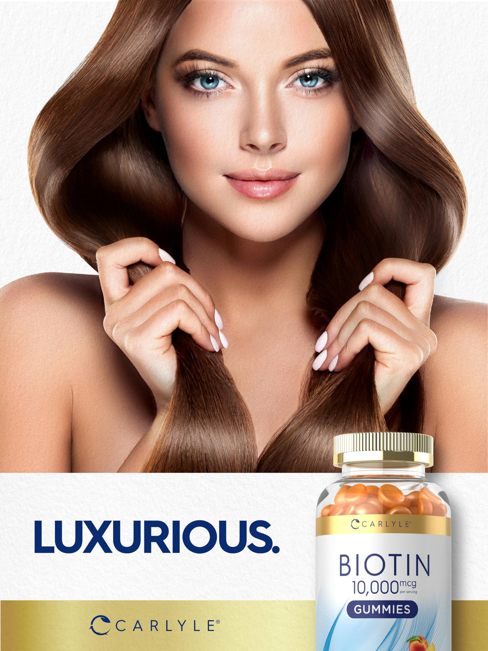 Carlyle Biotin Gummies peach pack ready for daily routine.