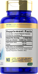 Close-up of Carlyle Biotin bottle label showing keratin beauty formula