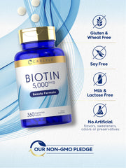 Carlyle Biotin non-GMO seal indicating a pure ingredient approach.