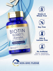 Carlyle Biotin bottle with Non-GMO certification seal emphasizes quality
