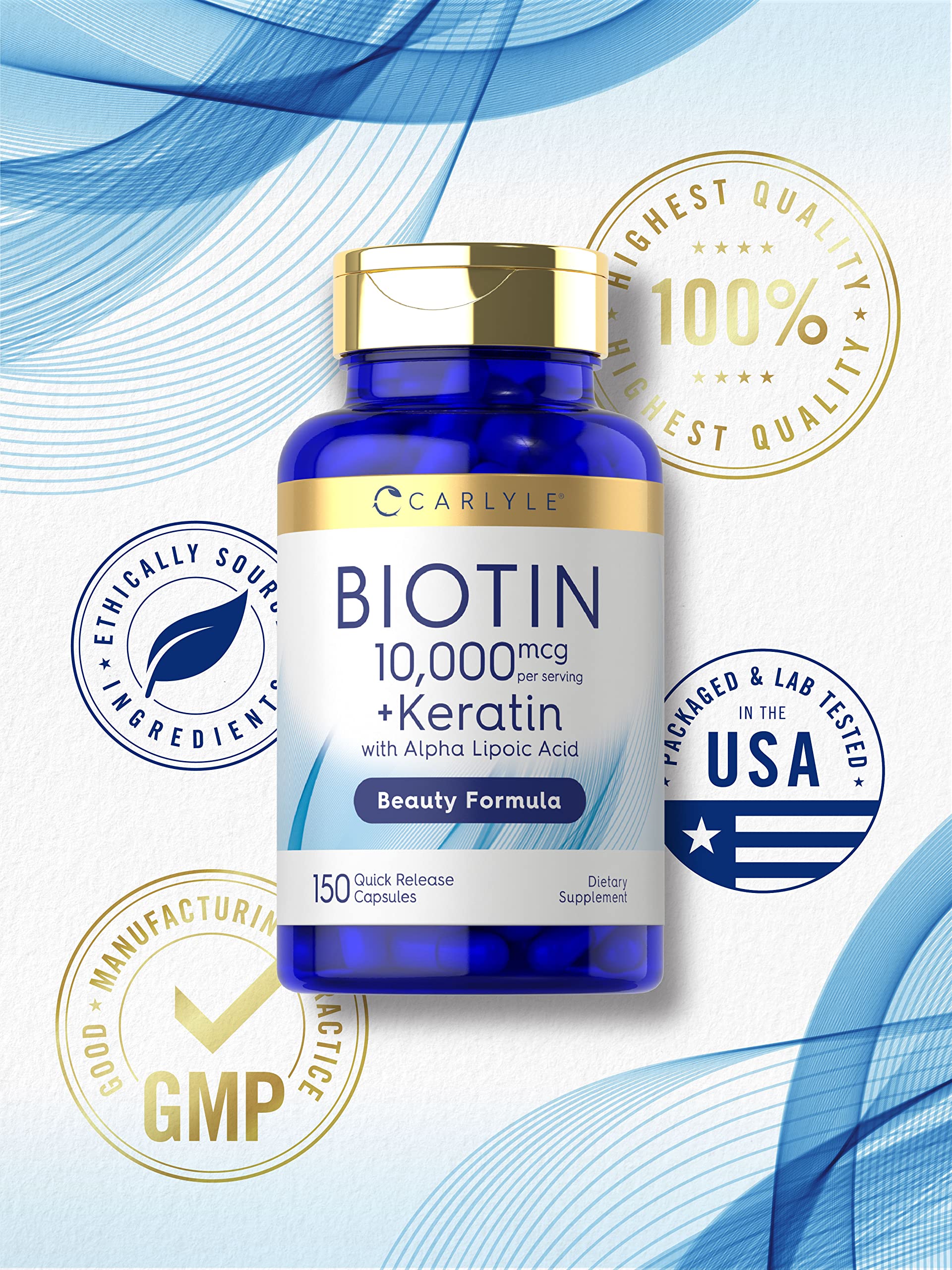 Carlyle Biotin packaging box shown with clear design and label