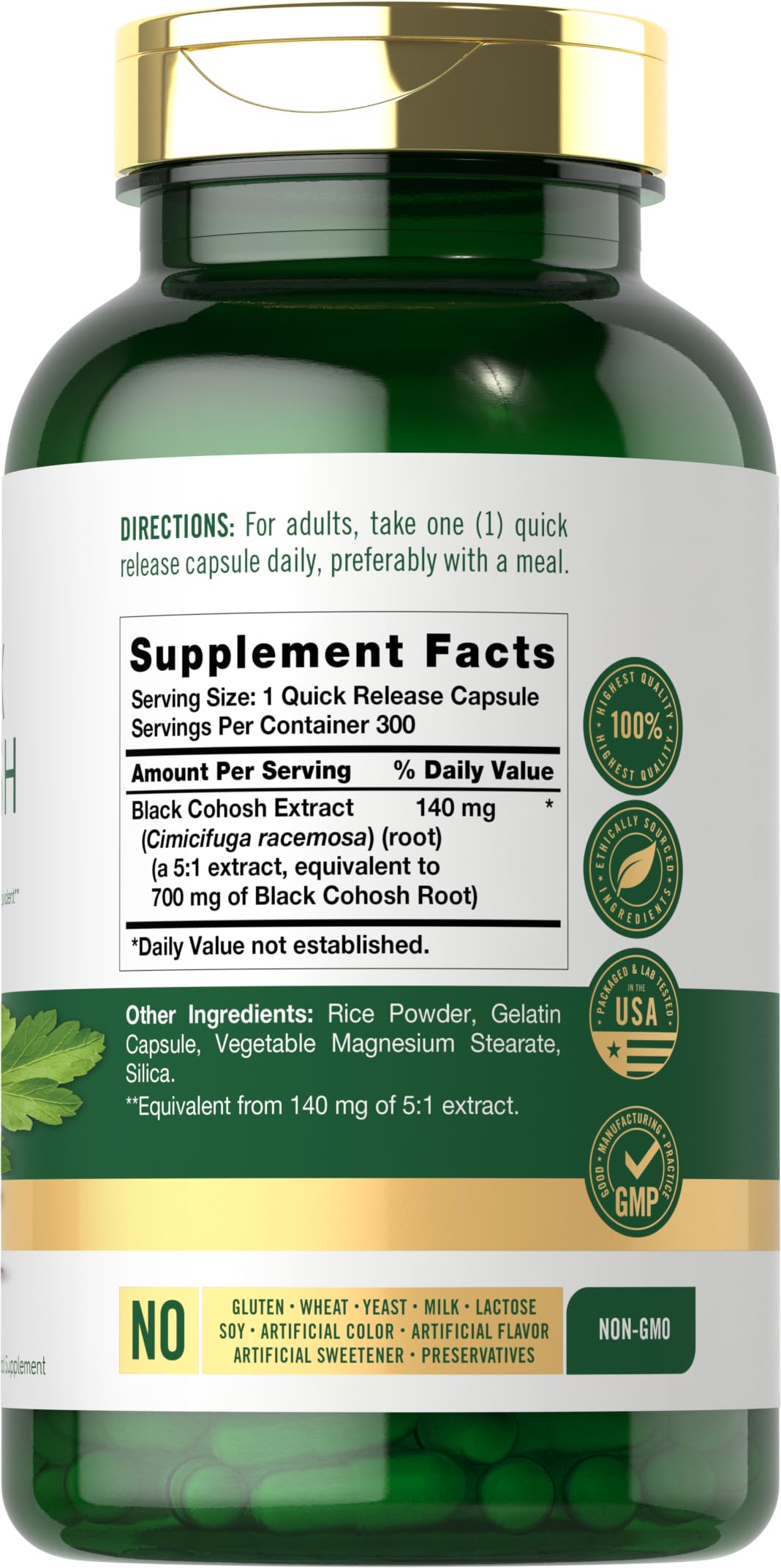 Carlyle Black Cohosh capsules closeup: shows high-quality capsule details for trust.