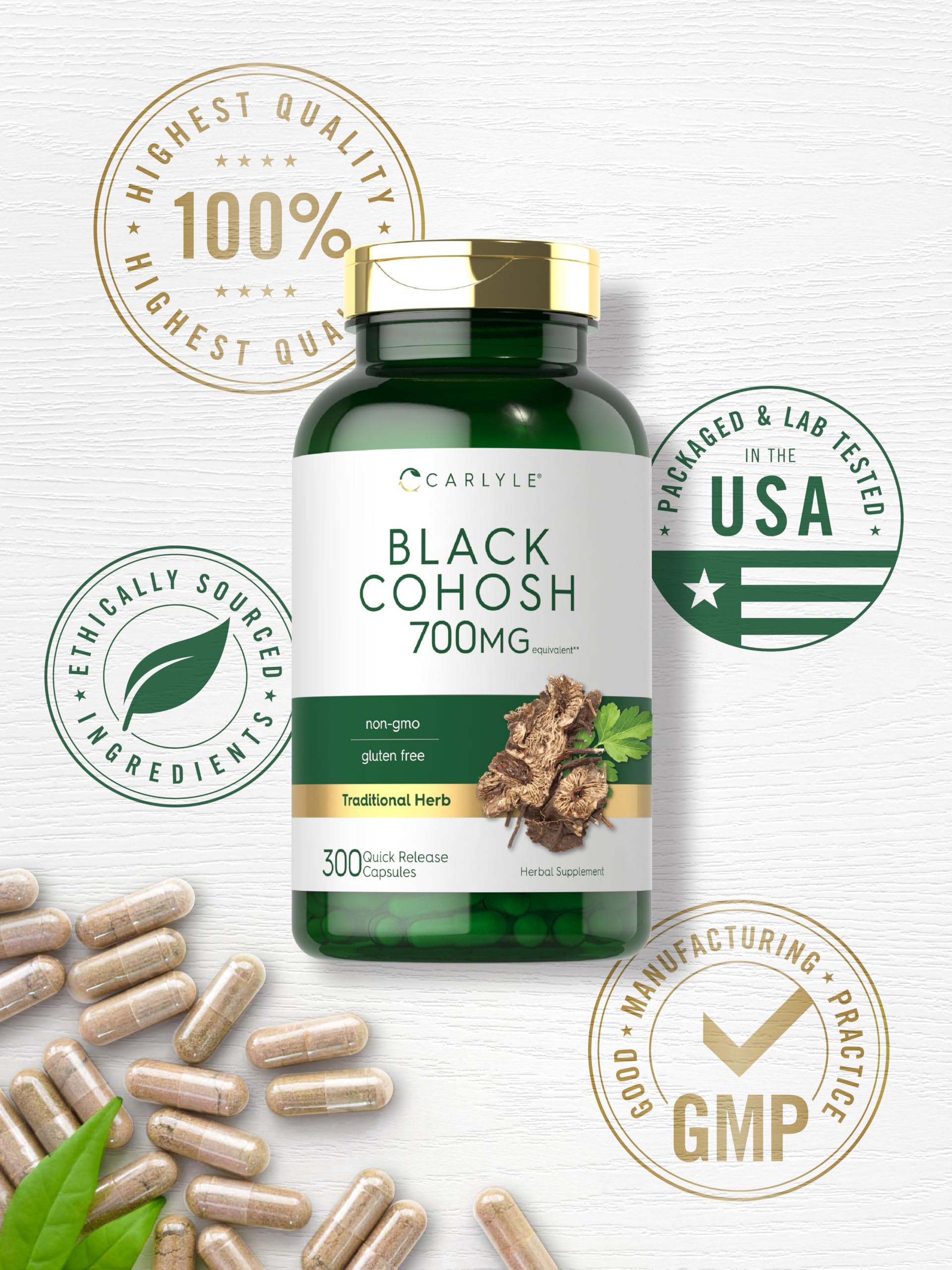 Carlyle Black Cohosh capsules pour: easy pour for daily dosing.