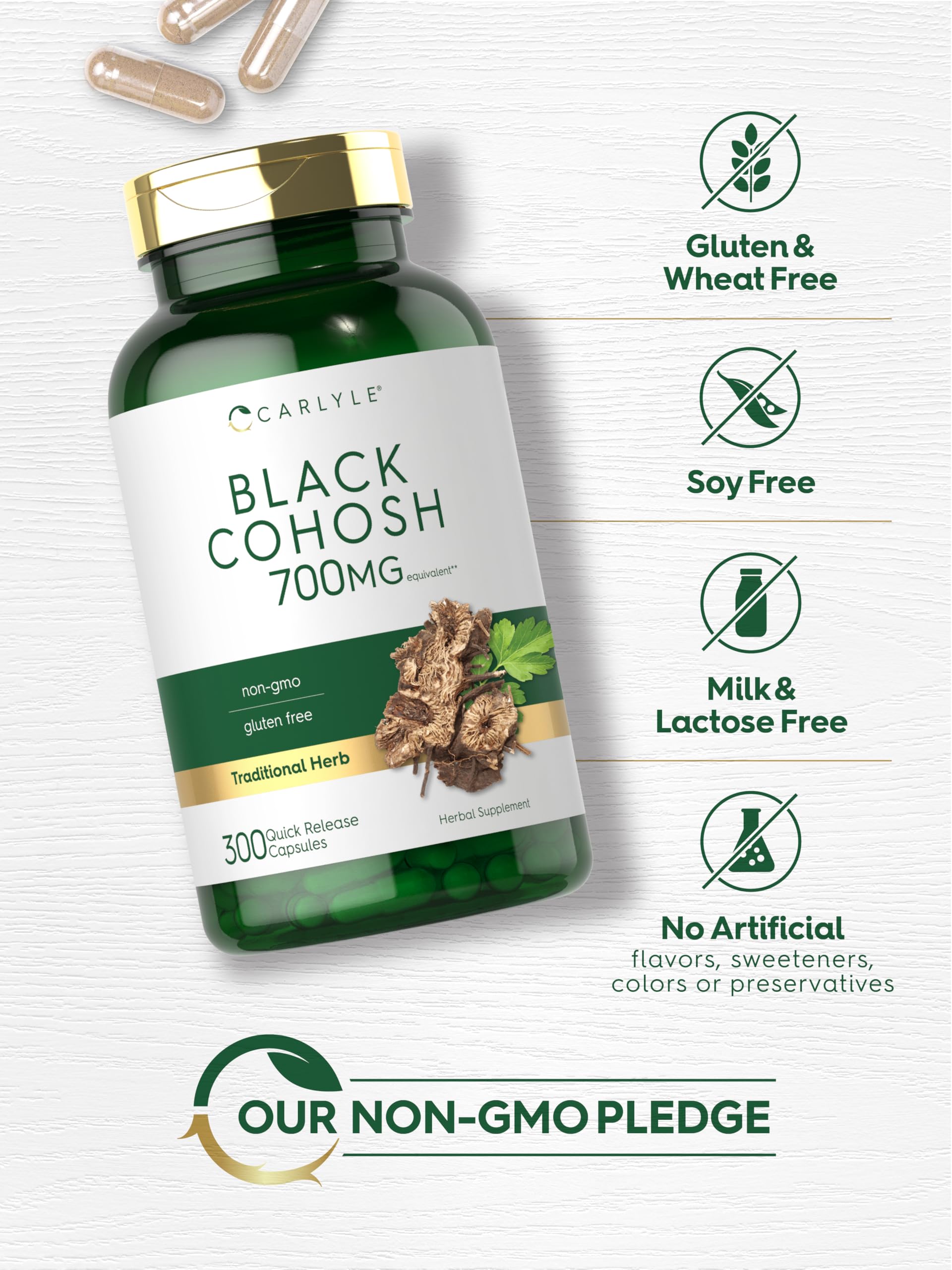 Carlyle Black Cohosh packaging front: premium design signals quality and care.