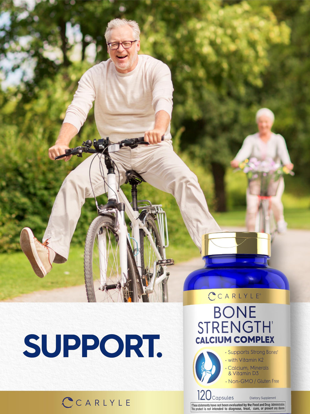 Carlyle Bone Strength packaging with non-GMO and gluten-free certification badge