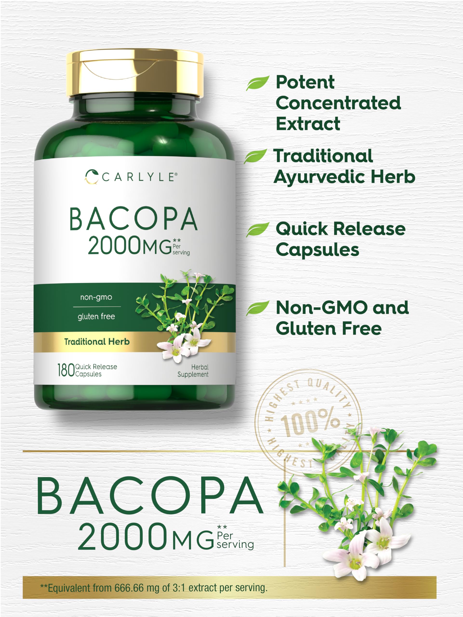 Carlyle bottle packaging Bacopa Monnieri with premium quality.