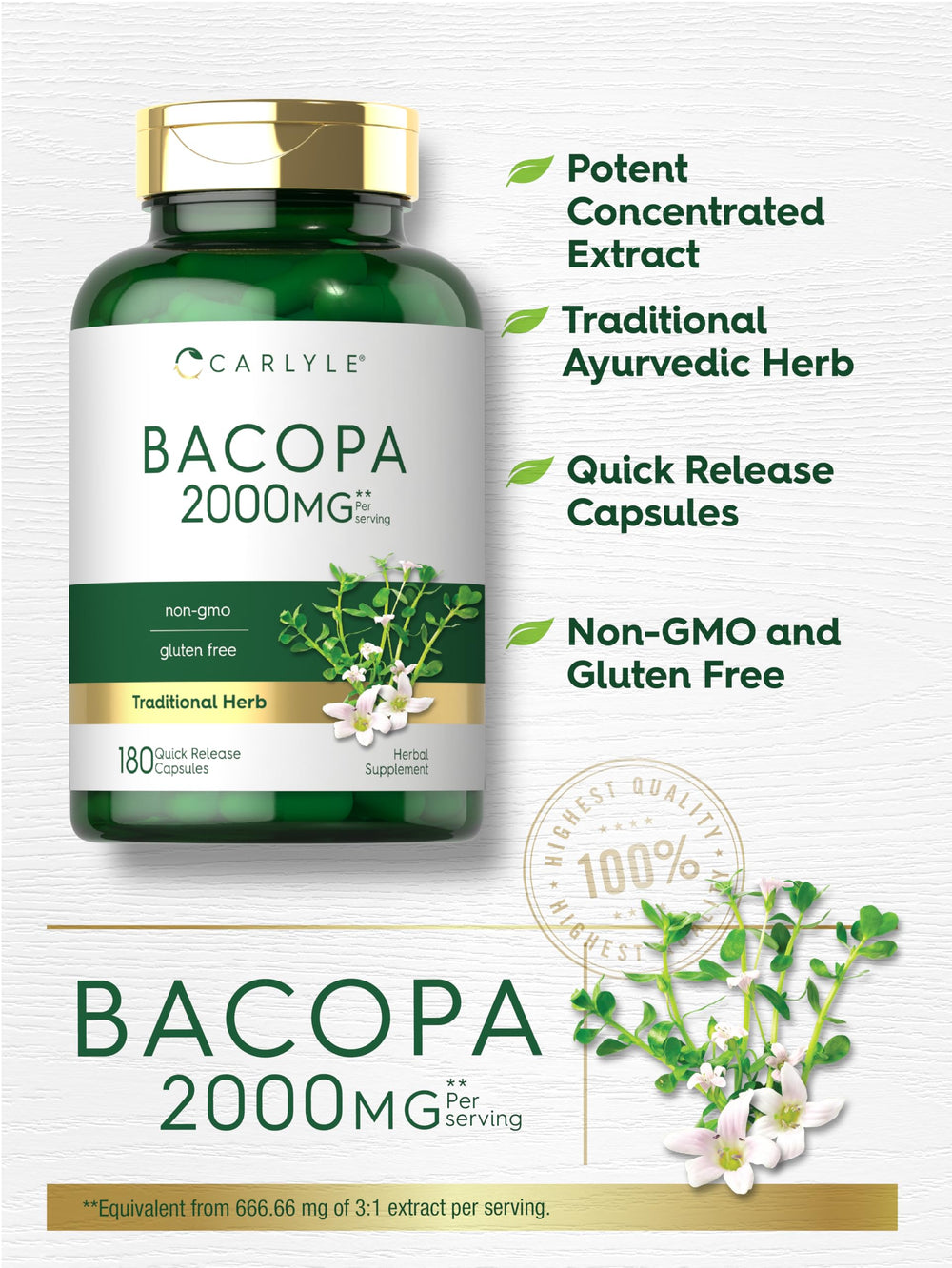 Carlyle bottle packaging Bacopa Monnieri with premium quality.