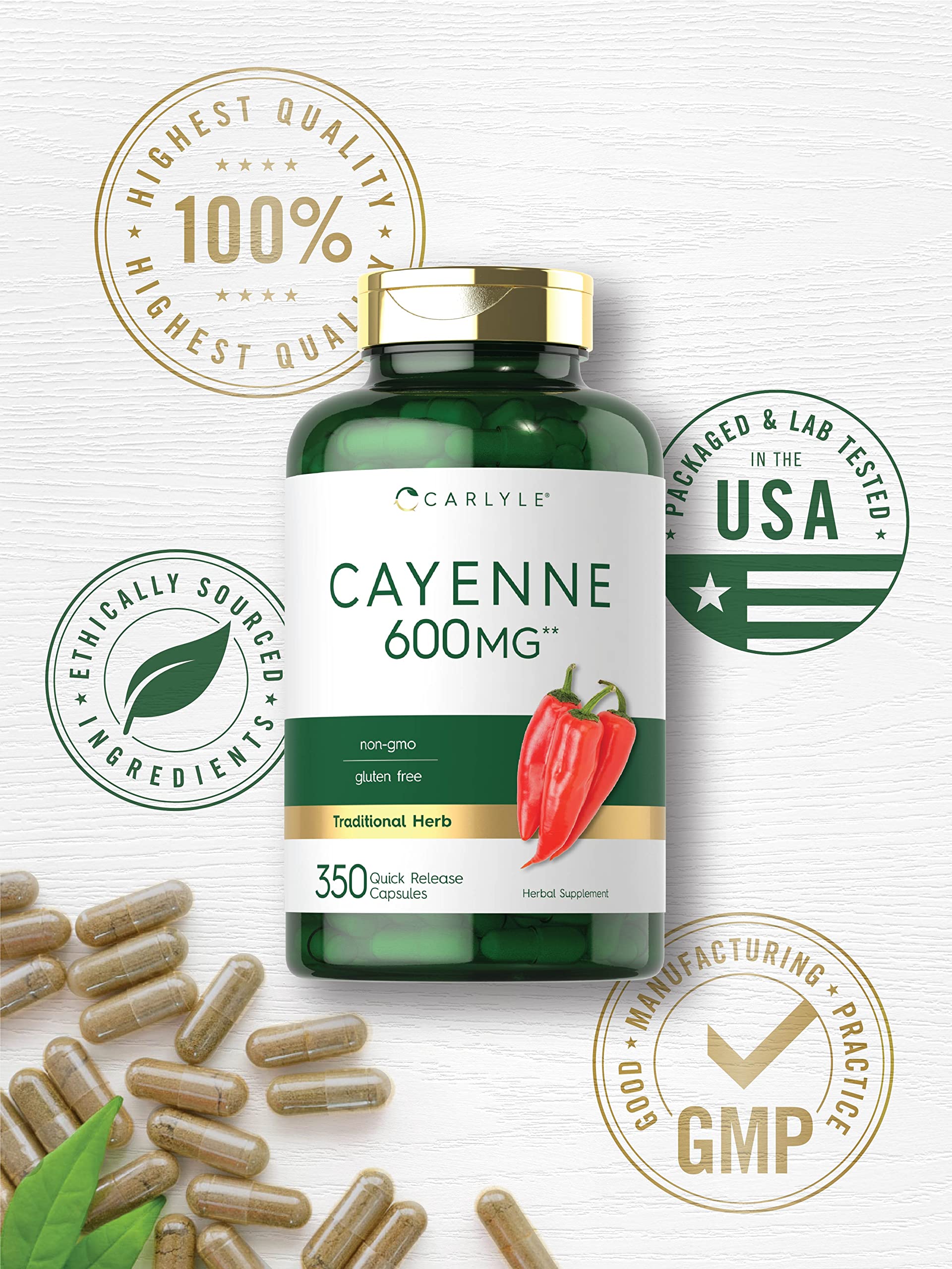 Carlyle Cayenne capsules in hand showing size and form