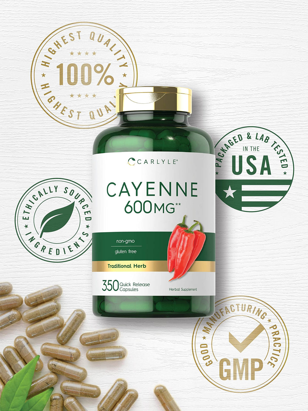 Carlyle Cayenne capsules in hand showing size and form