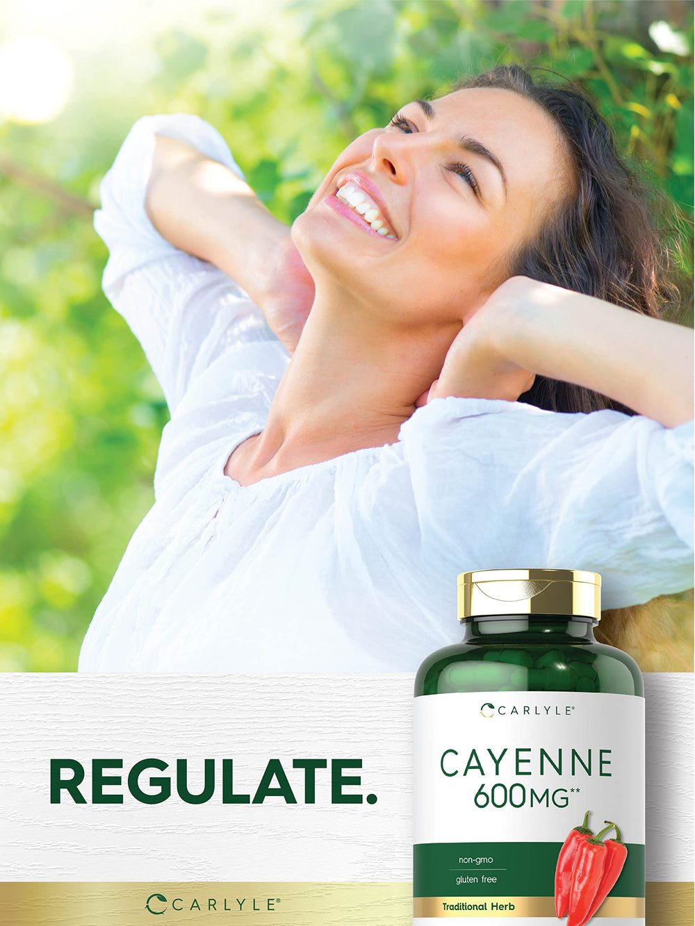 Carlyle Cayenne capsules on kitchen counter for daily routine