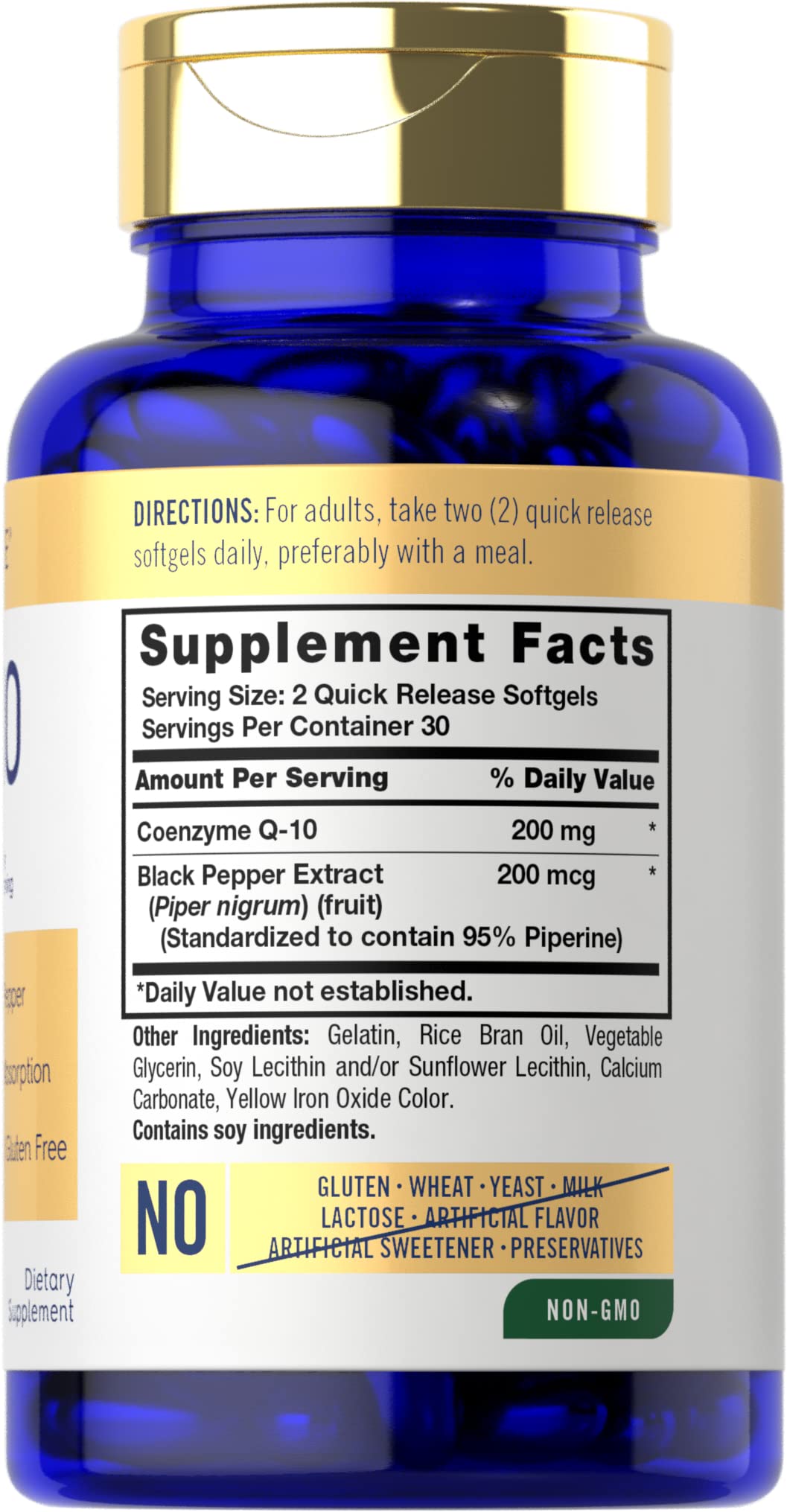 Carlyle CoQ10 200mg softgels pour demonstrates easy daily dosing