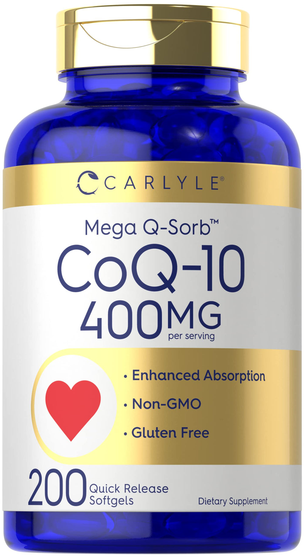 Carlyle CoQ10 400mg softgels bottle ready for daily antioxidant support.