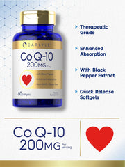 Carlyle CoQ10 200mg black pepper extract capsule emphasizes piperine boost