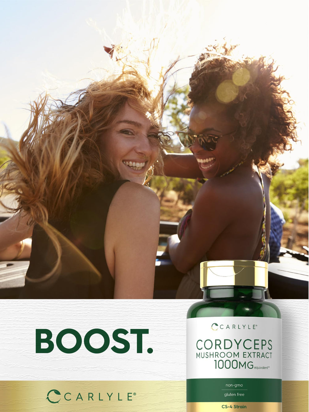 Carlyle Cordyceps daily routine scene with capsule bottle for daily energy