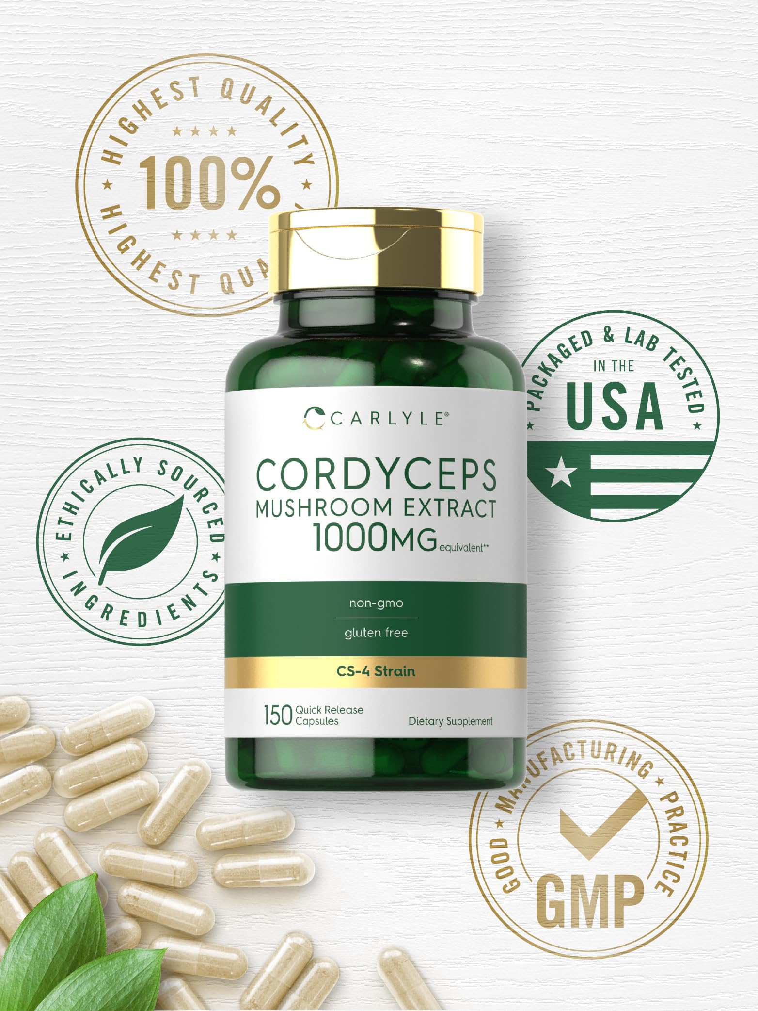 Carlyle Cordyceps seal indicating laboratory-tested, trusted ingredients