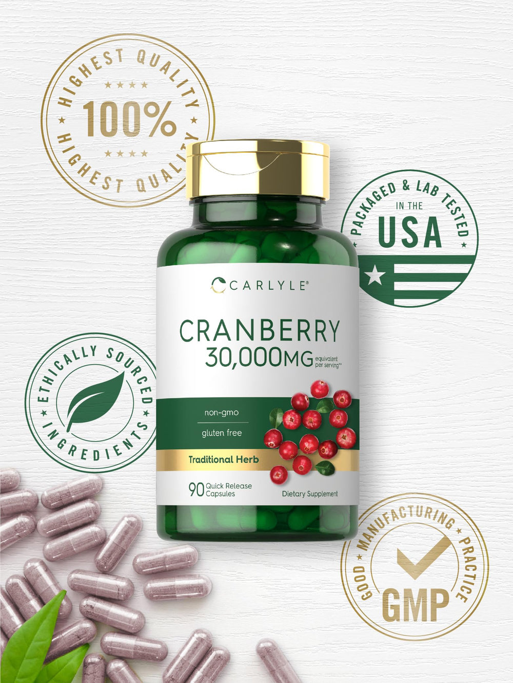 Dosing directions for Carlyle Cranberry illustrating simple daily capsule routine.