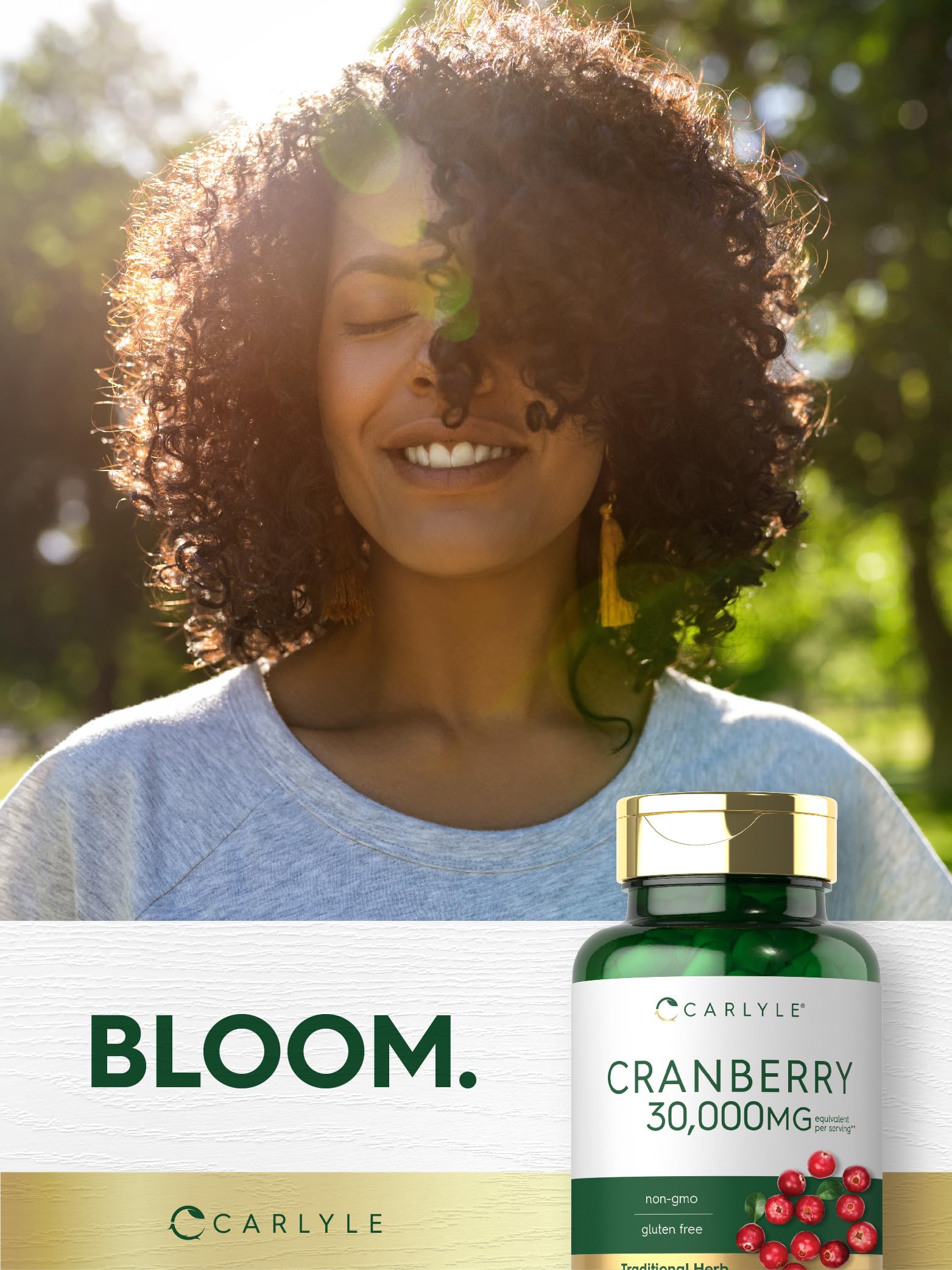 Packaging of Carlyle Cranberry highlighting gluten-free and allergen-free features.