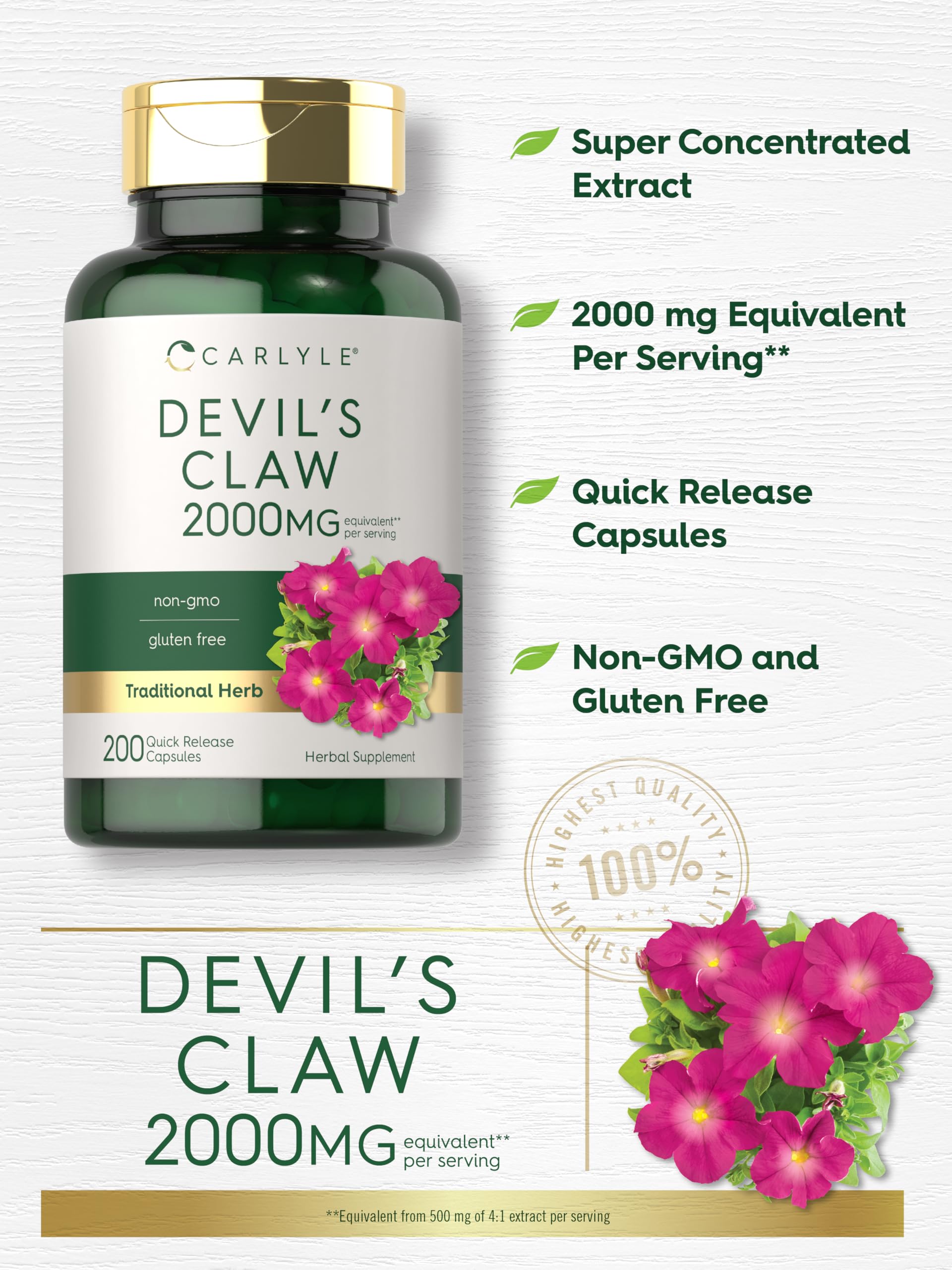 Pouring Carlyle Devils Claw 2000mg capsules, easy daily intake.