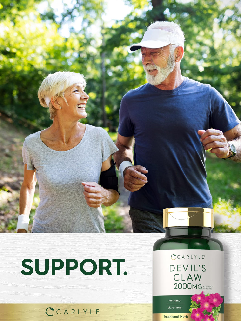 Carlyle Devils Claw ingredients listing, gluten-free and non-GMO formulation.