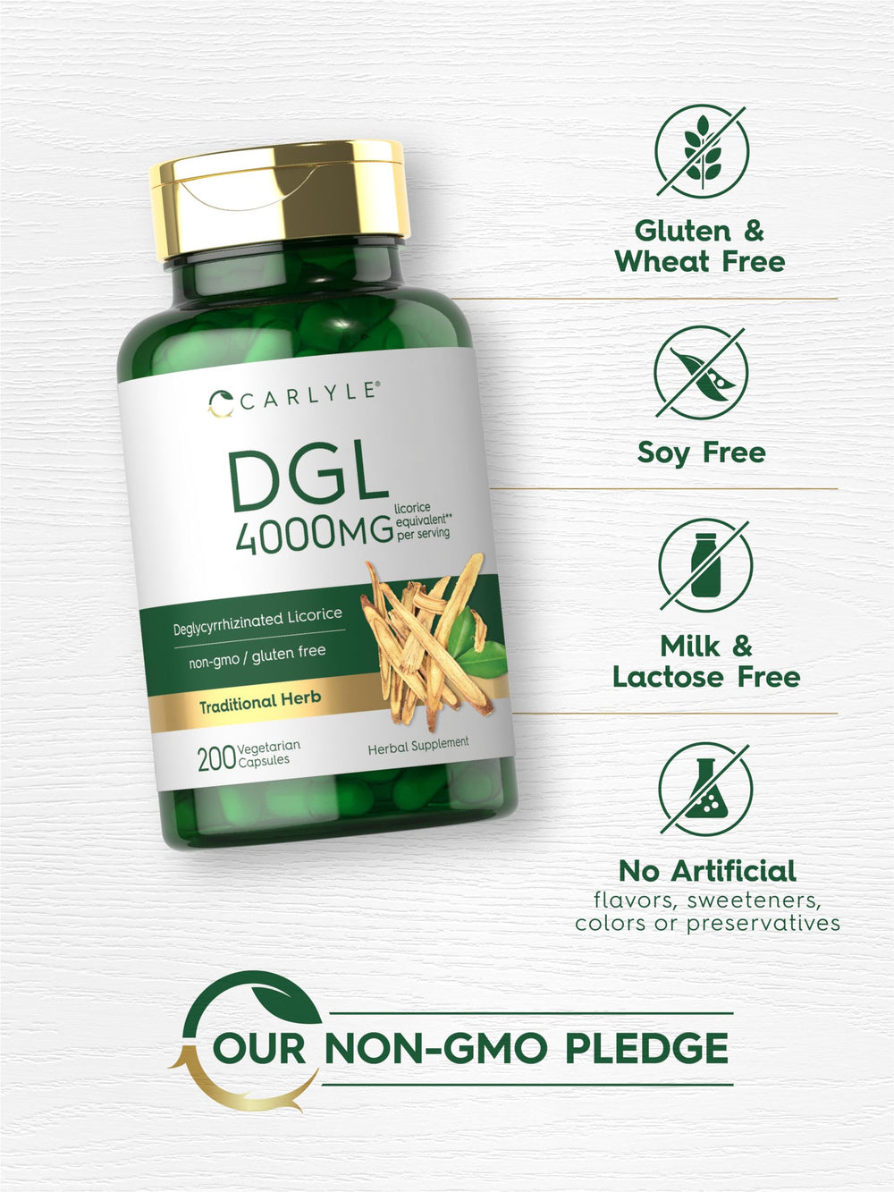 Carlyle DGL gluten-free badge signals suitability for sensitive diets