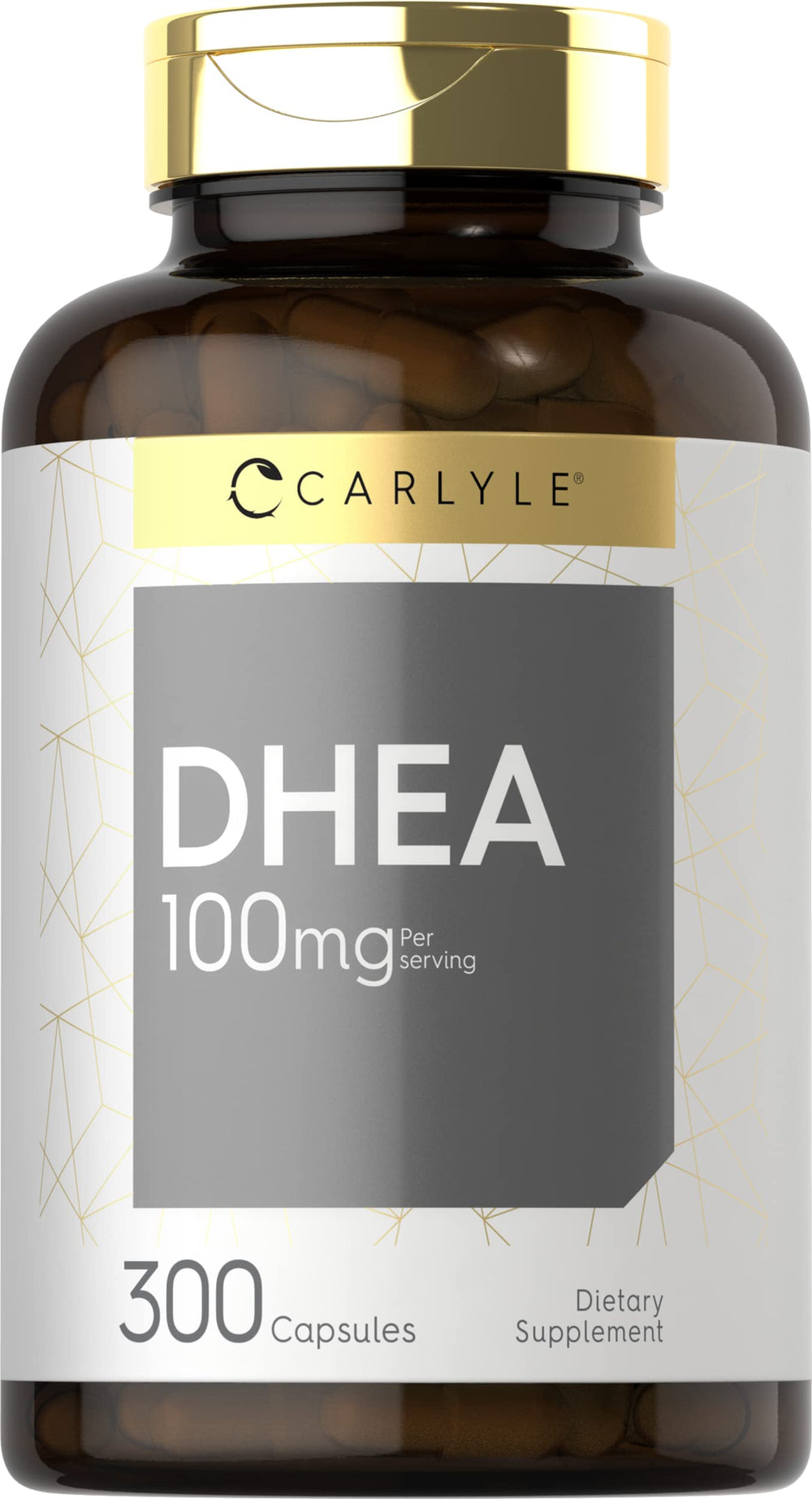 Carlyle DHEA 100mg bottle front view showing premium packaging and labeling.