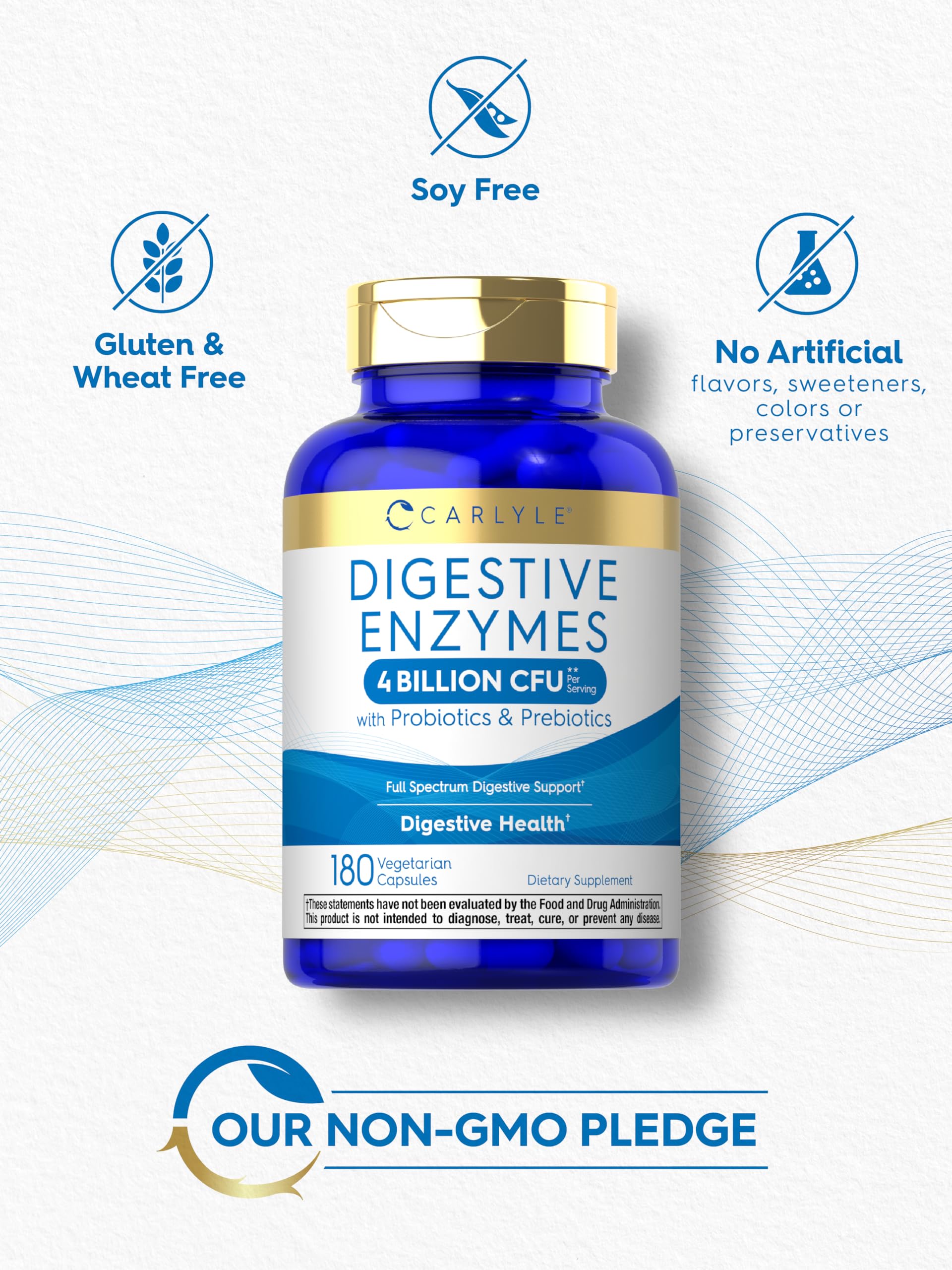 Carlyle Digestive Enzymes bottle beside meals suggests flexible dosing