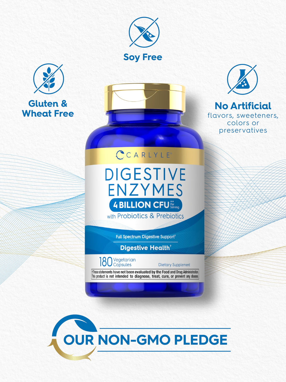 Carlyle Digestive Enzymes bottle beside meals suggests flexible dosing