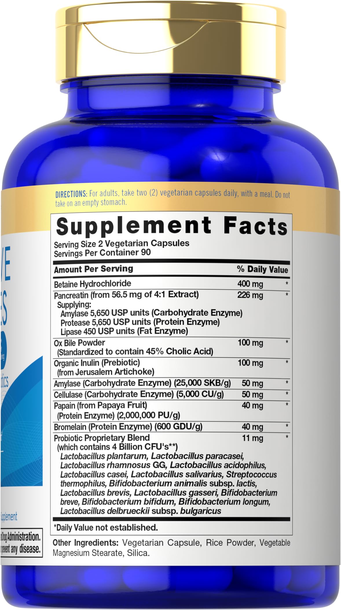 Carlyle Digestive Enzymes capsules closeup highlights probiotic and prebiotic blend