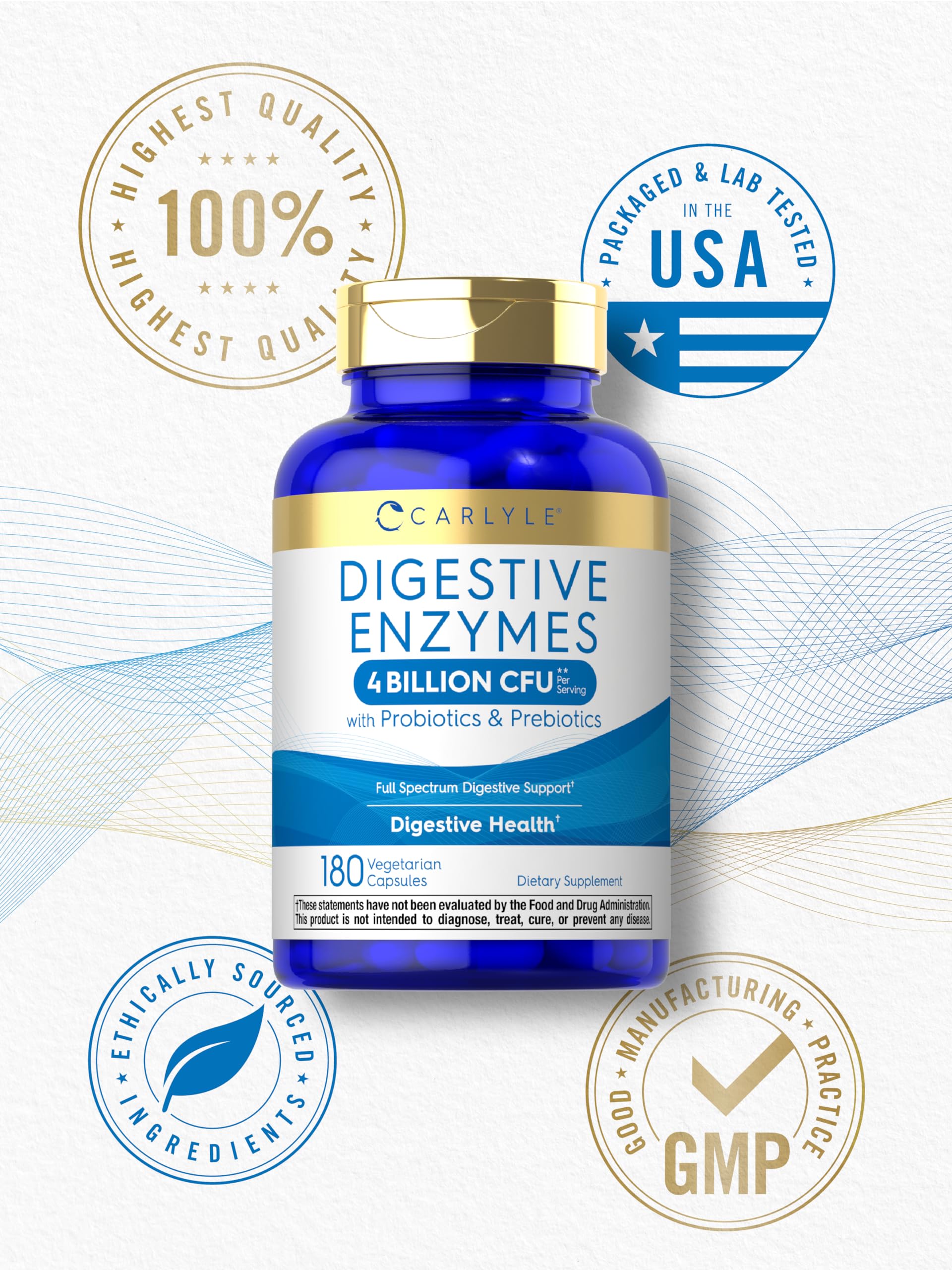 Carlyle Digestive Enzymes label notes gluten and soy-free ingredients