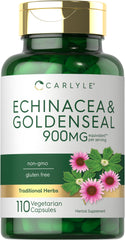 Carlyle Echinacea Goldenseal capsules bottle for immune wellness on shelf.
