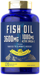 Carlyle Fish Oil 3600mg bottle with lemon flavor for daily omega-3 intake.
