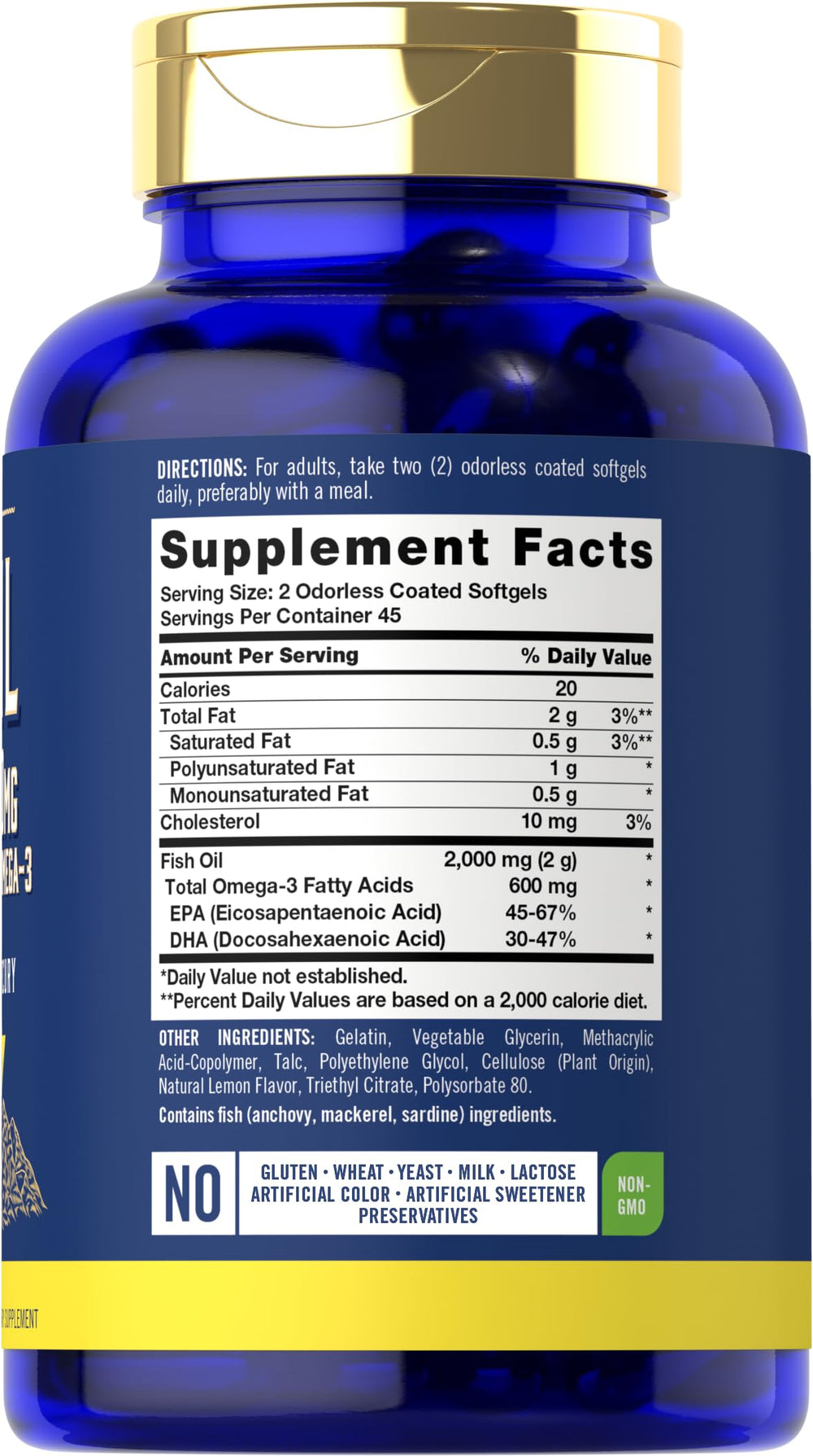 Carlyle Fish Oil lemon softgels close-up highlighting lemon flavor for easy dosing.