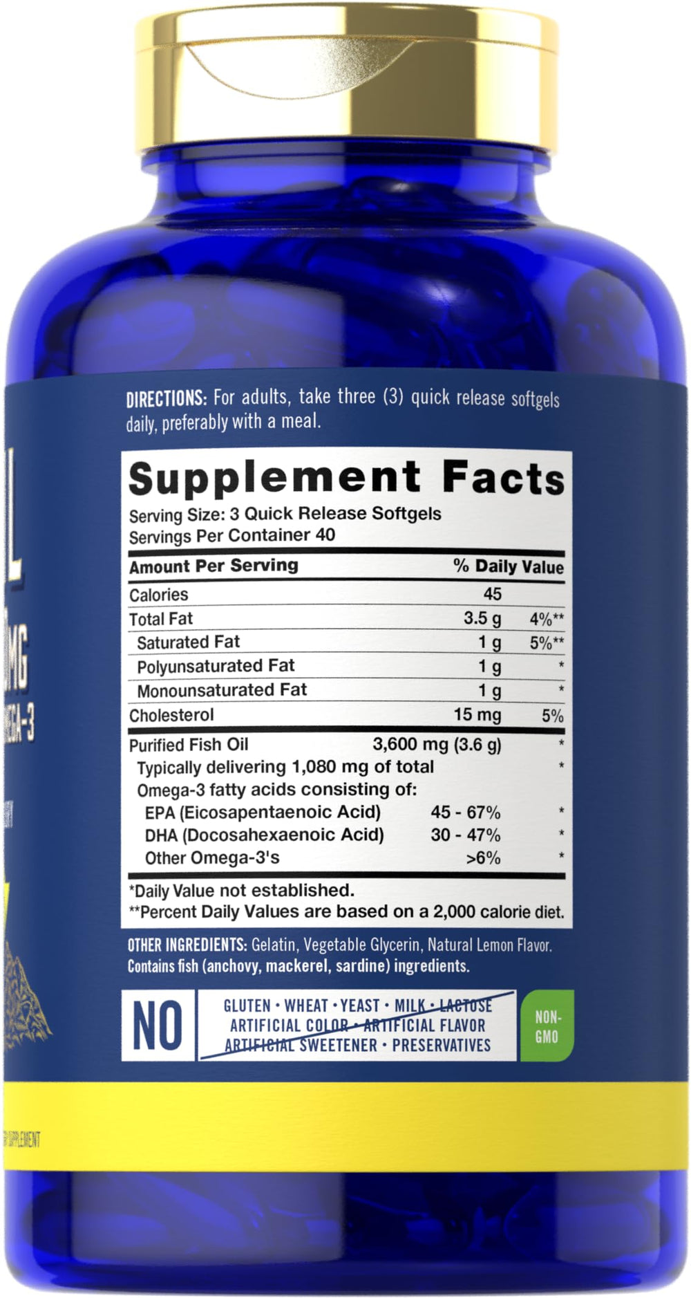 Carlyle Fish Oil softgels with lemon flavor for daily use.