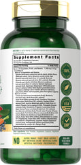 Carlyle Fruits and Veggies bottle back shows gluten-free and non-GMO assurances