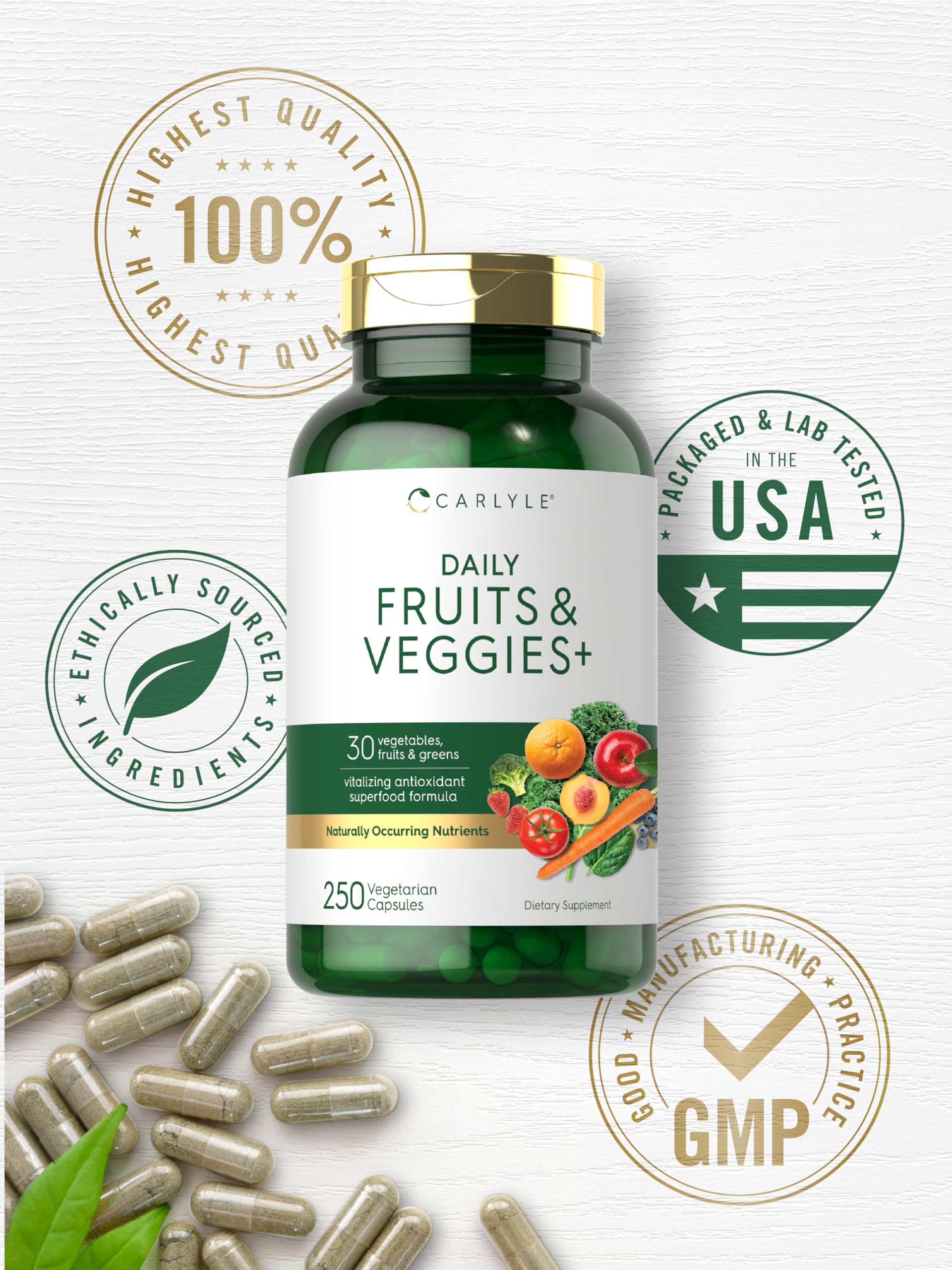 Carlyle Fruits and Veggies ingredients chart image shows plant-based blend