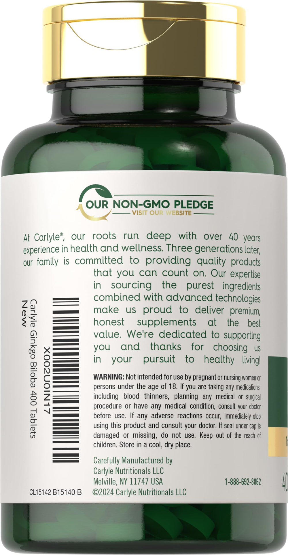 Ginkgo Biloba tablets from Carlyle bottle close-up