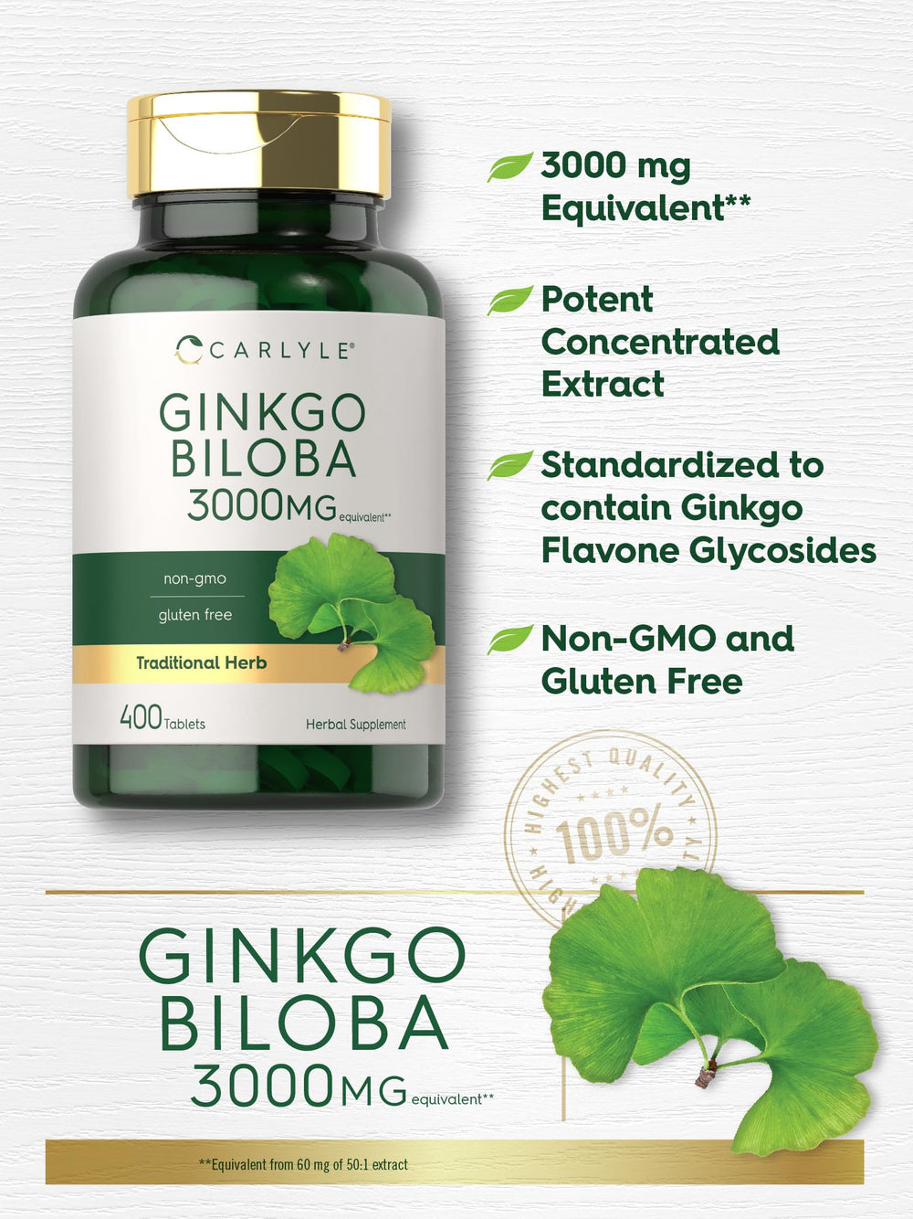 Laboratory tested seal on Carlyle Ginkgo Biloba packaging