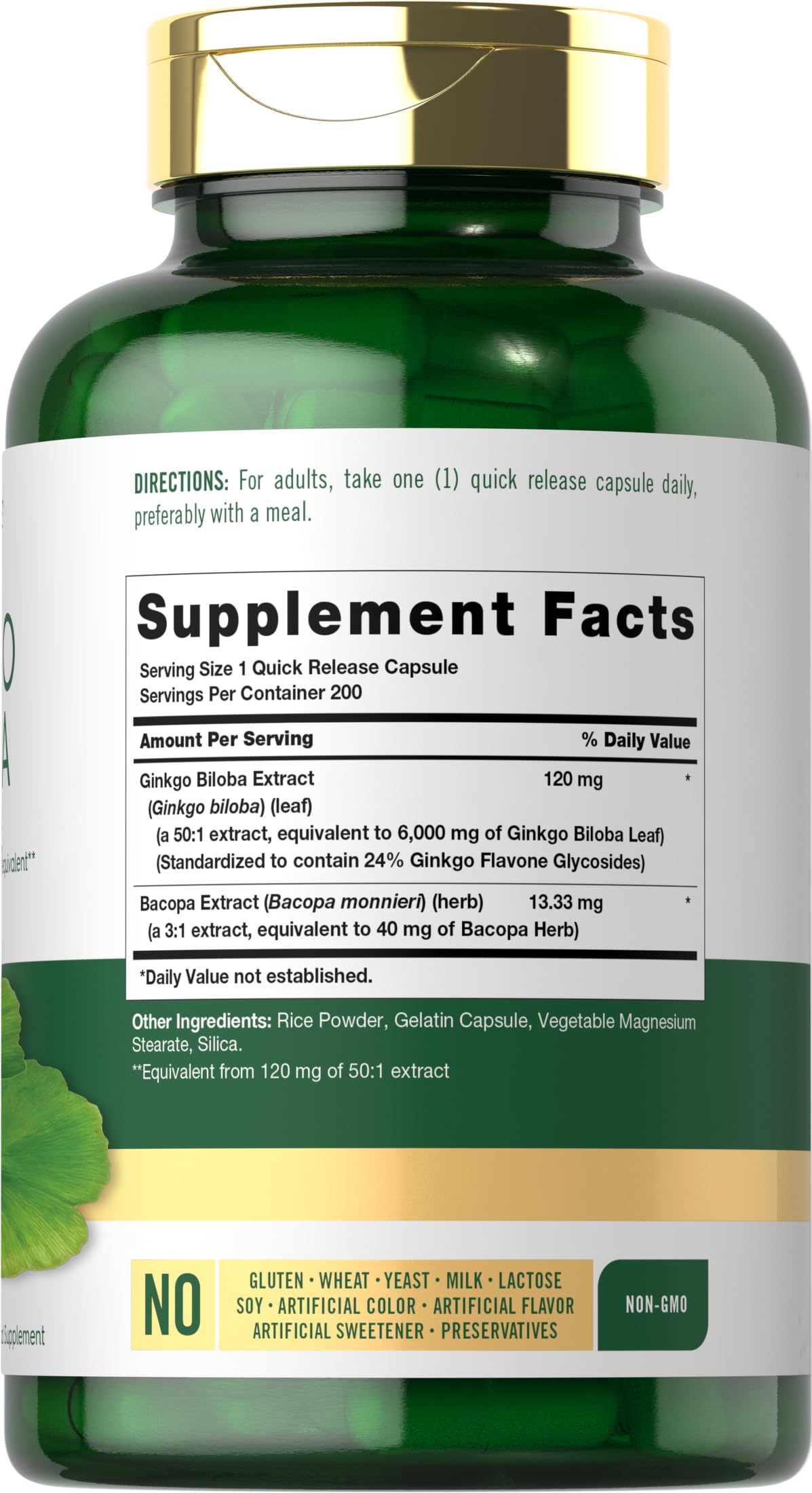 Carlyle Ginkgo Biloba bottle back label close-up with usage notes