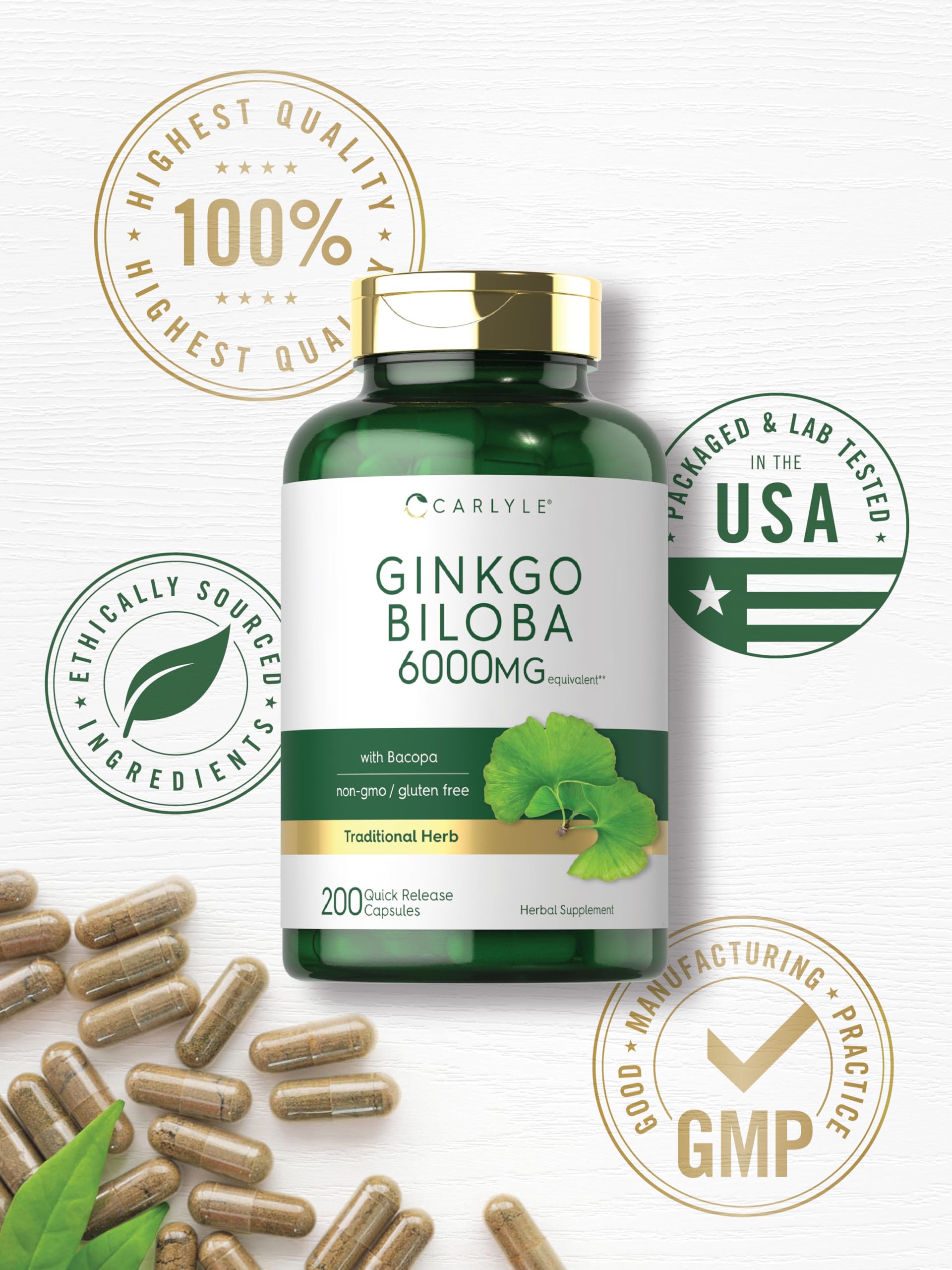 Carlyle Ginkgo Biloba capsules resting on a clean surface for daily routine