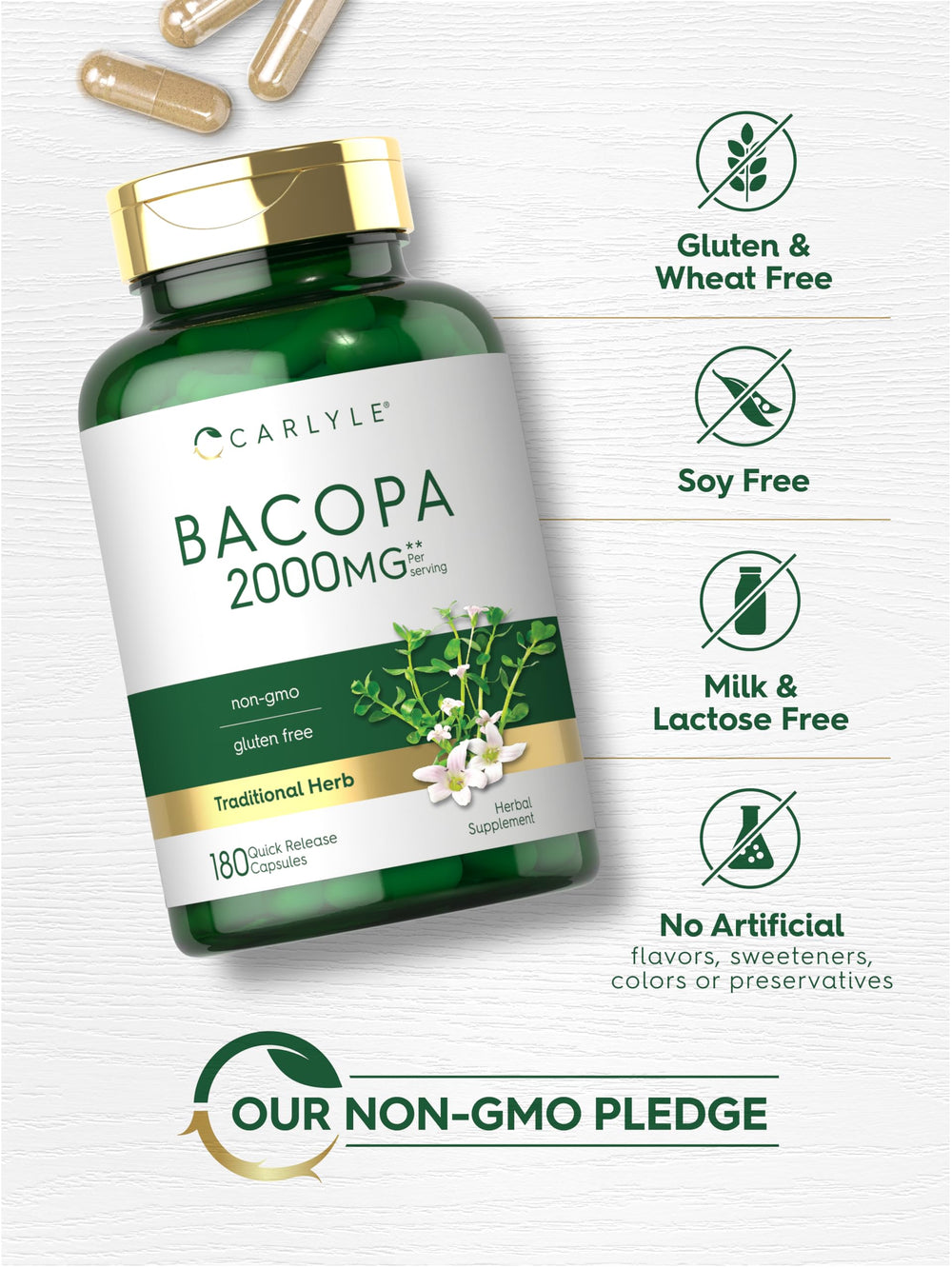 Carlyle Bacopa Monnieri gluten-free label for allergy-conscious users.