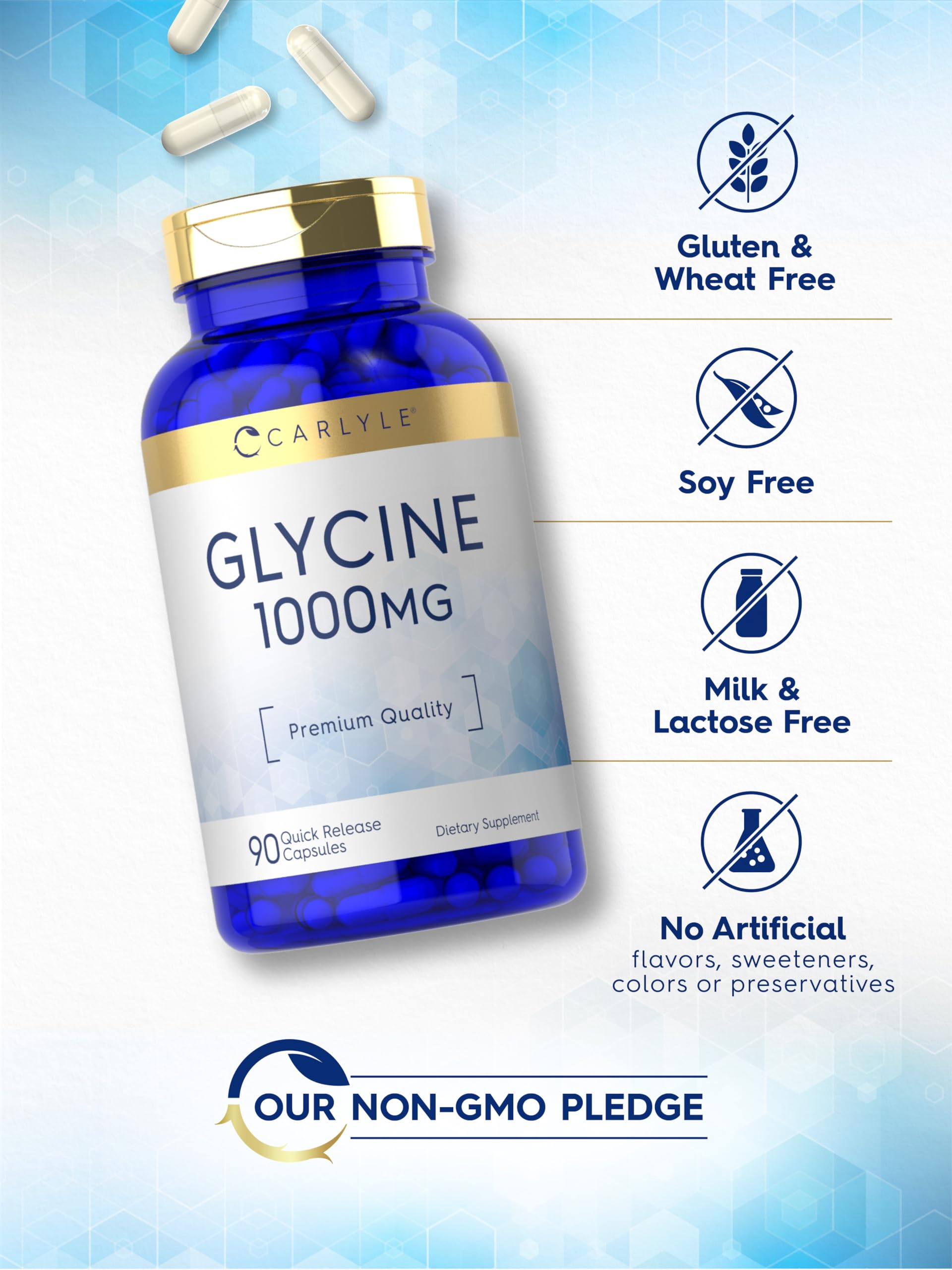 Carlyle Glycine 1000mg bottle cap close-up for quick access