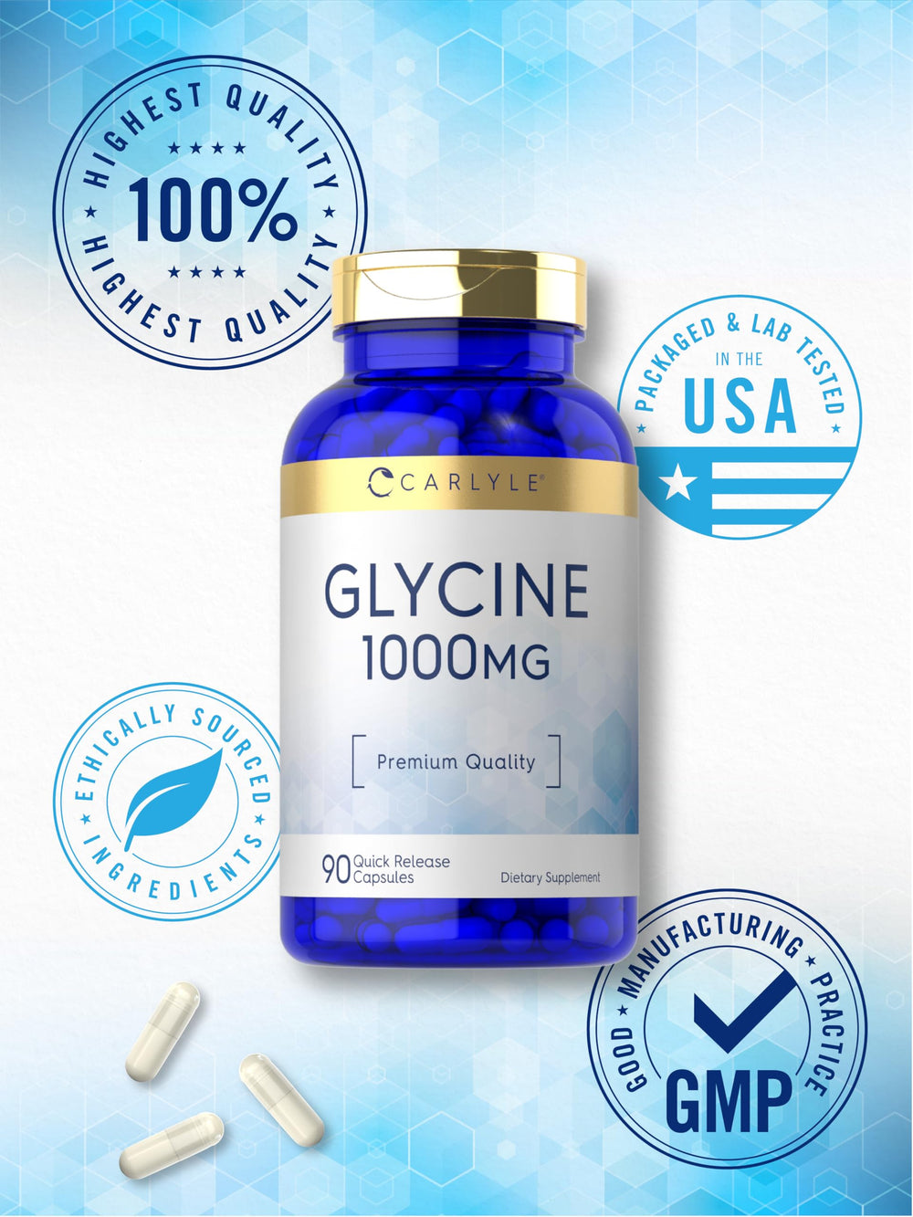 Carlyle Glycine 1000mg nutrition facts label for informed choices