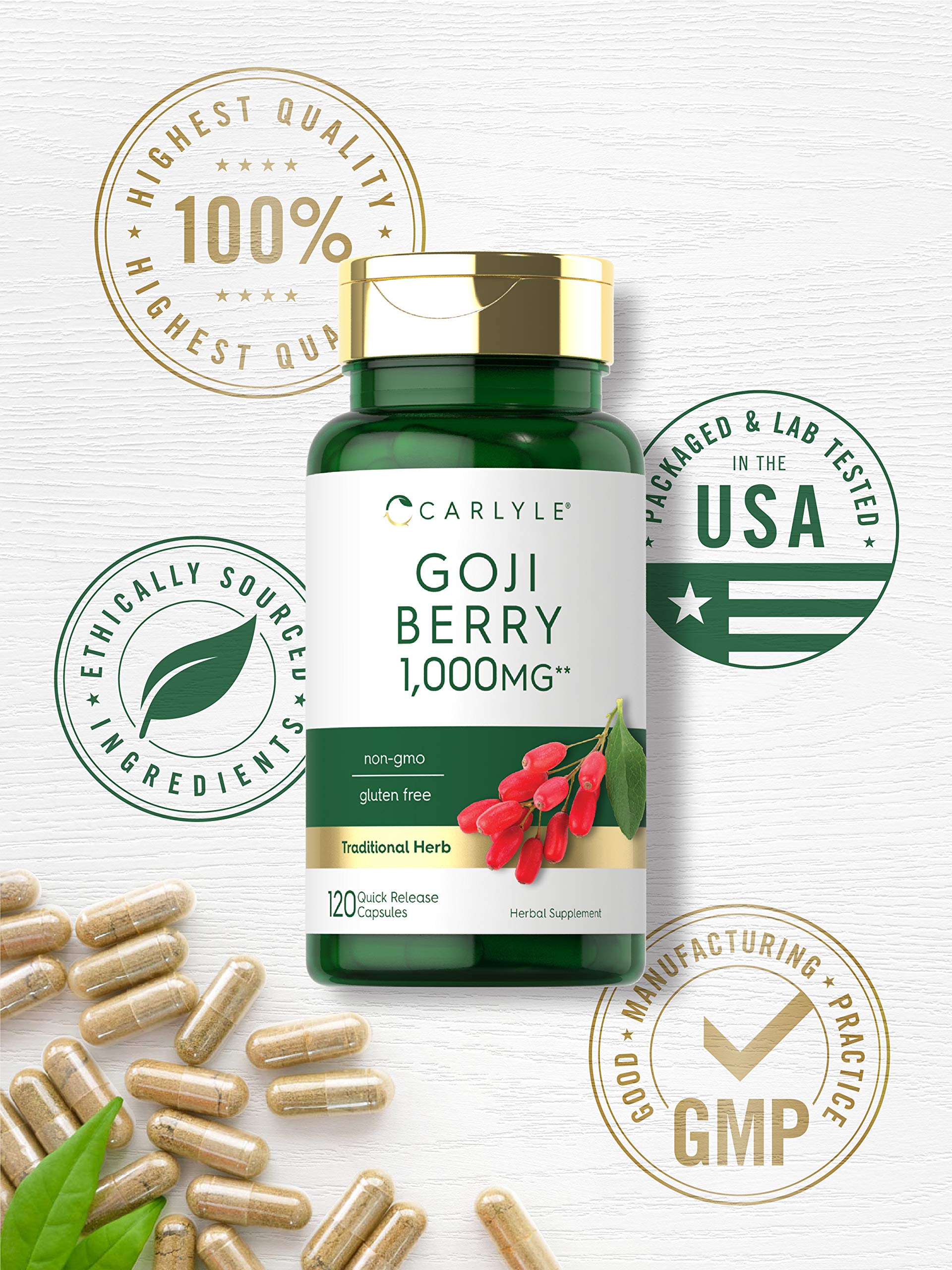 Carlyle Goji Berry 1000mg packaging box on display.